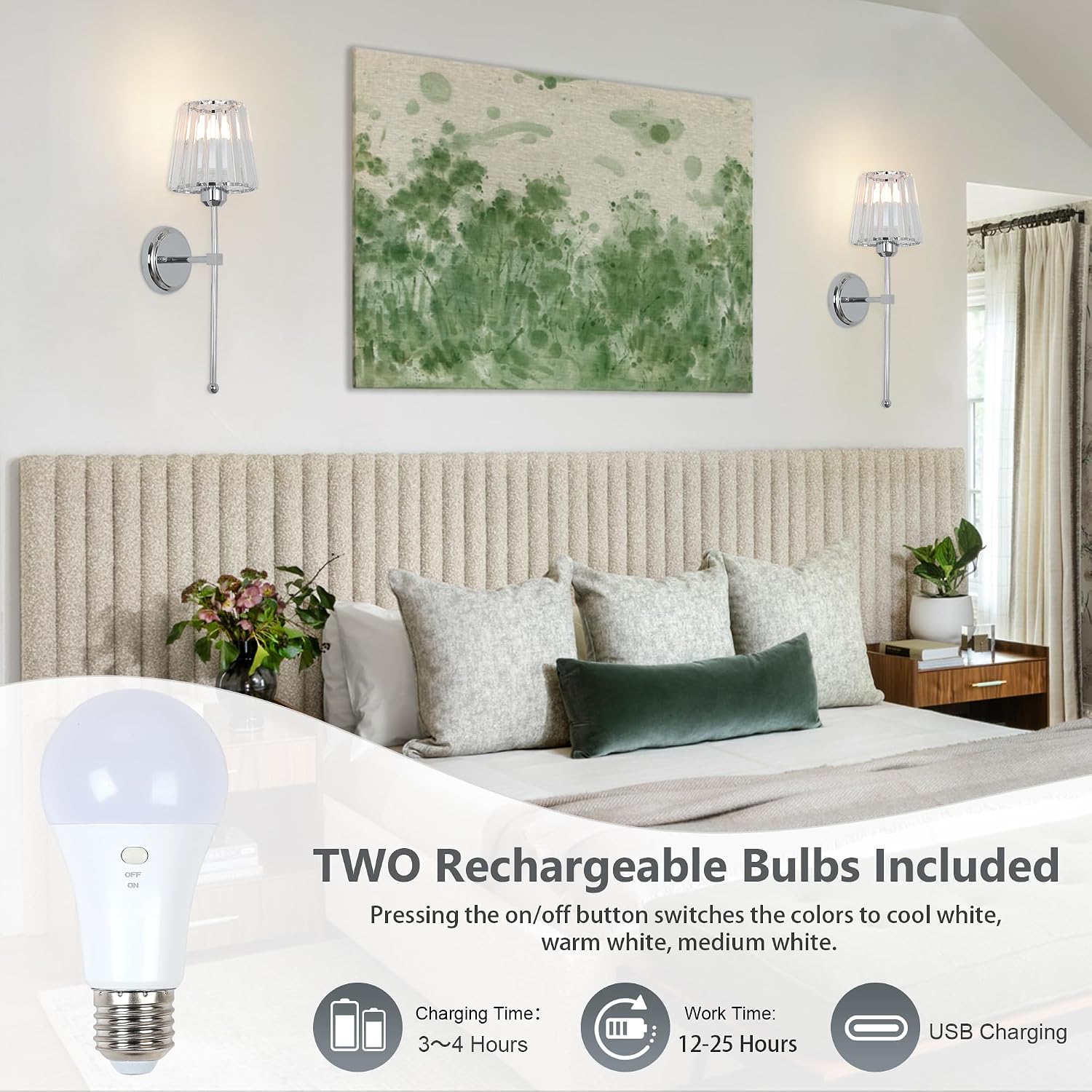 Thumbnail 2 de Stepeak Battery Operated Wall Lights Set 2
