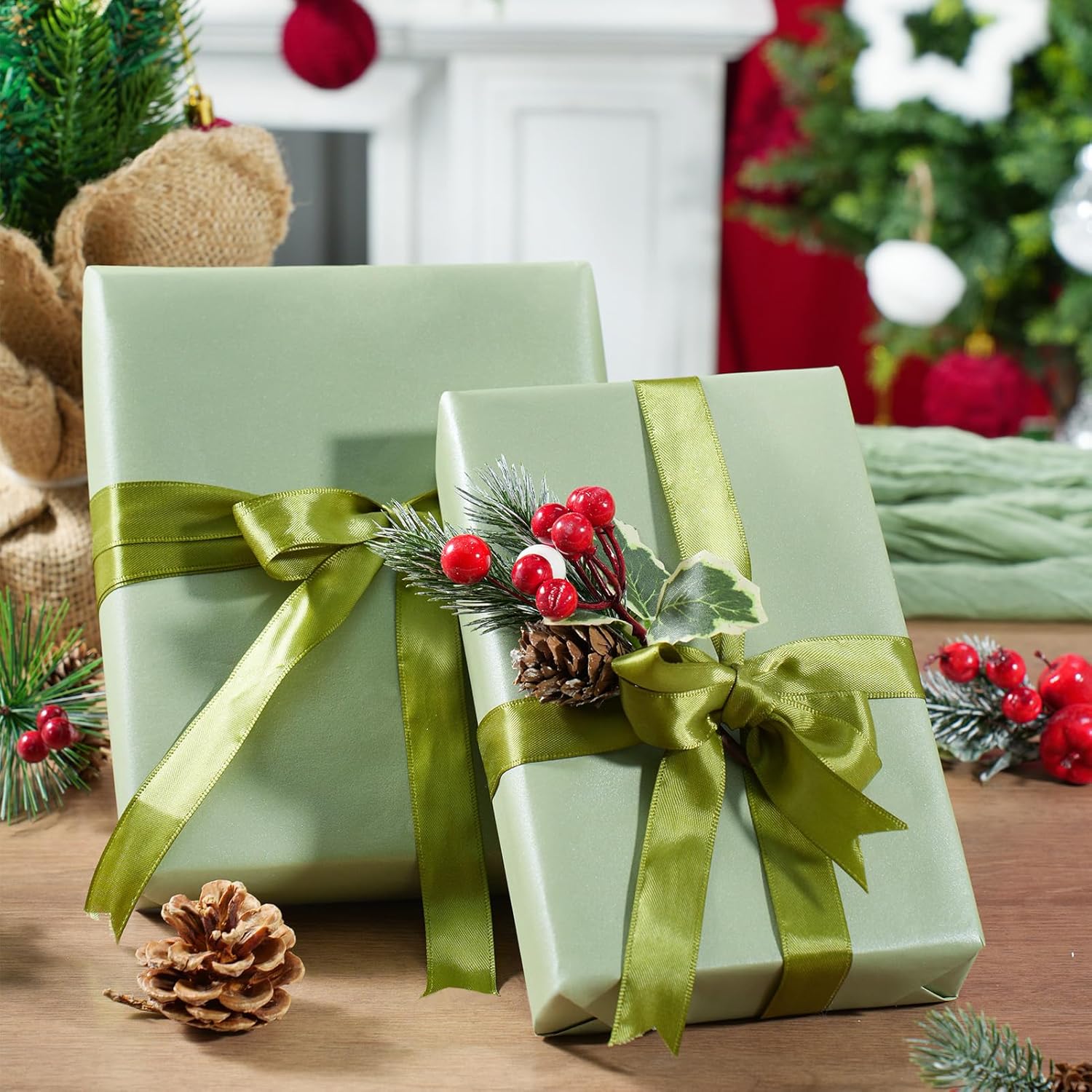 Thumbnail 6 de Sage Green Wrapping Paper Roll, Reversible Pearly-Lustre – 43cm x 10m