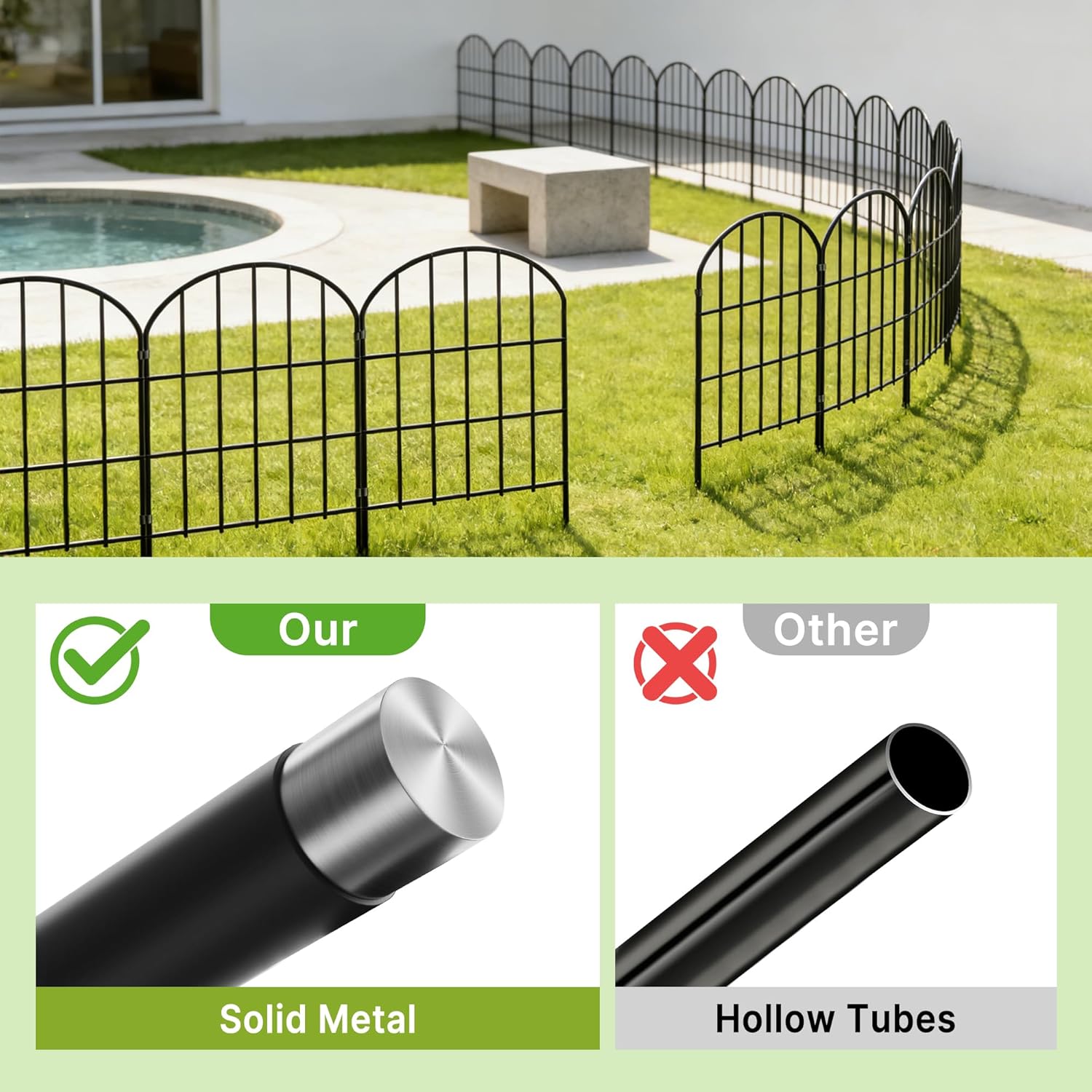 Detalle 2 de Thealyn Decorative Garden Fence 61cm H x 33cm W – 8.2m Total (25 Panels) No-Dig Metal Border