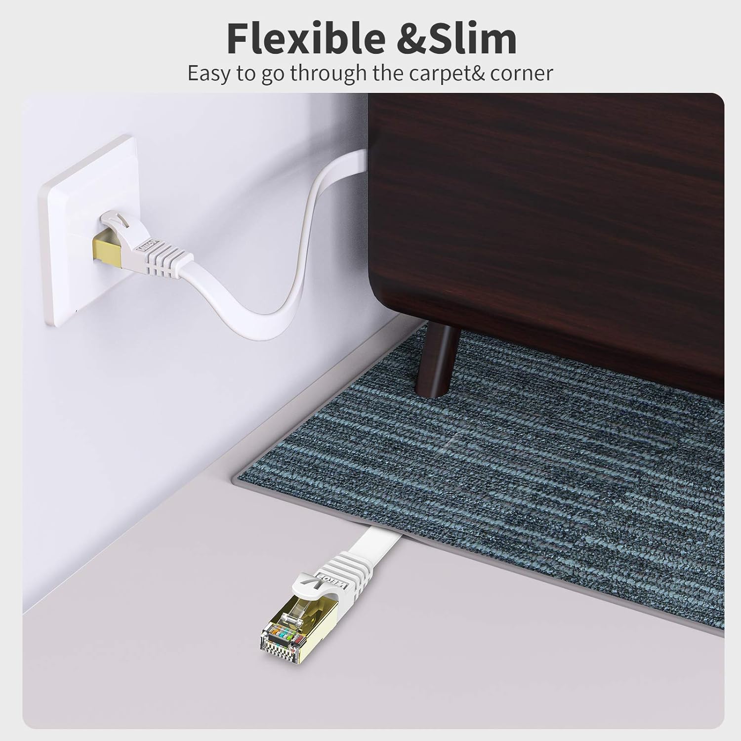 Thumbnail 2 de Veetop CAT7 Flat Ethernet Cable 25m (82ft) with STP Copper Wires and Gold Plated Connectors