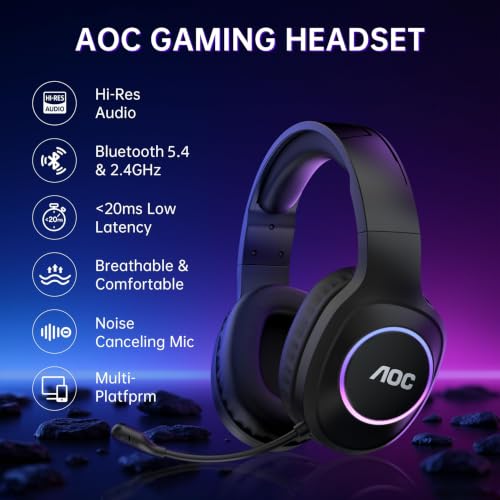 Detalle de AOC Wireless Gaming Headset for PS5, PS4, Nintendo Switch, PC — Black