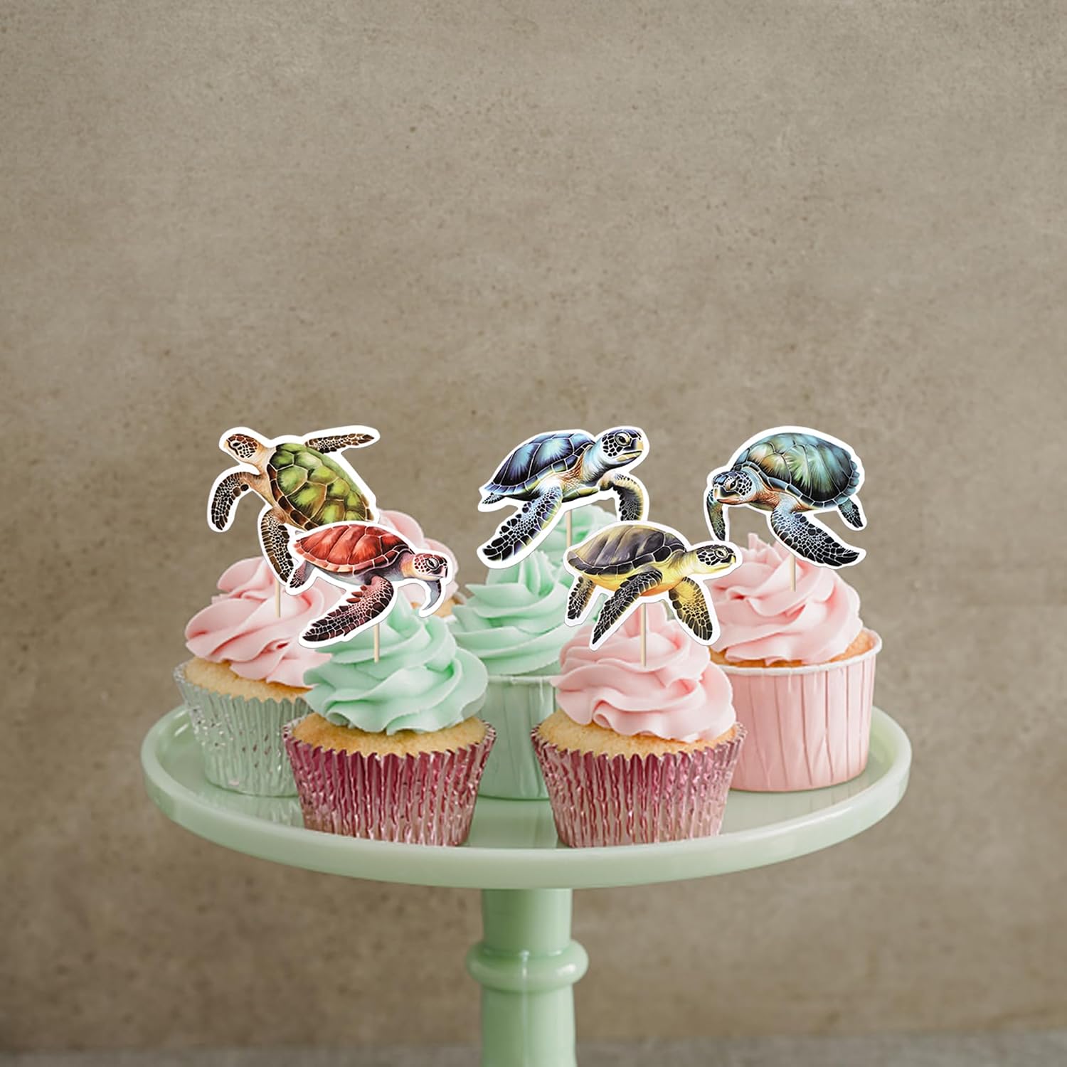 Thumbnail 5 de Xsstarmi 30-Pack Turtles Cupcake Toppers – Double-Sided Sea Animals Picks