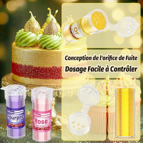 Detalle de Fidton Paillettes alimentaires comestibles, 7 couleurs vives, 3 g chacune