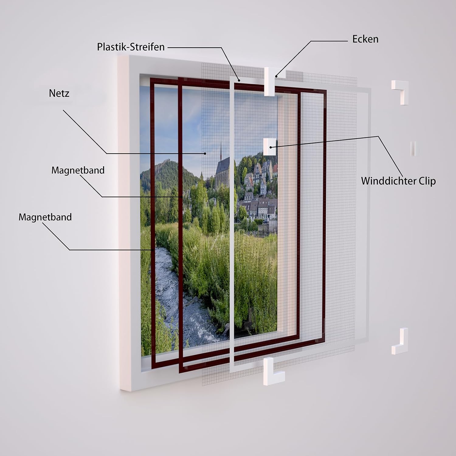 Thumbnail 4 de NeatiEase DIY Insektenschutz Magnetfenster – Passend bis 120 x 180 cm, Weißer Rahmen
