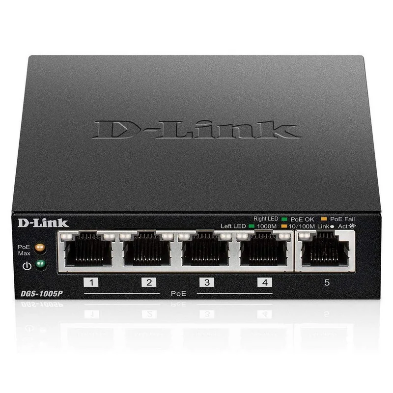 Detalle de D-Link DGS-1005P Switch 5 puertos Gigabit PoE+