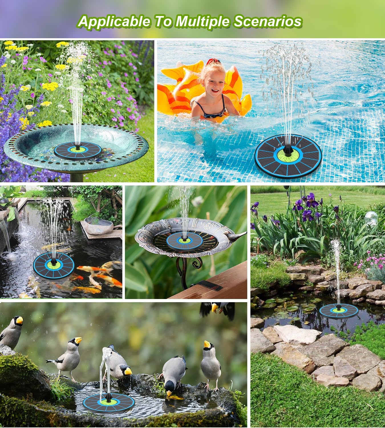 Thumbnail 5 de SZMP Solar Fountain with Flower (3.5W Glass Panel) – 7-nozzle, anti-drift Bird Bath Fountain