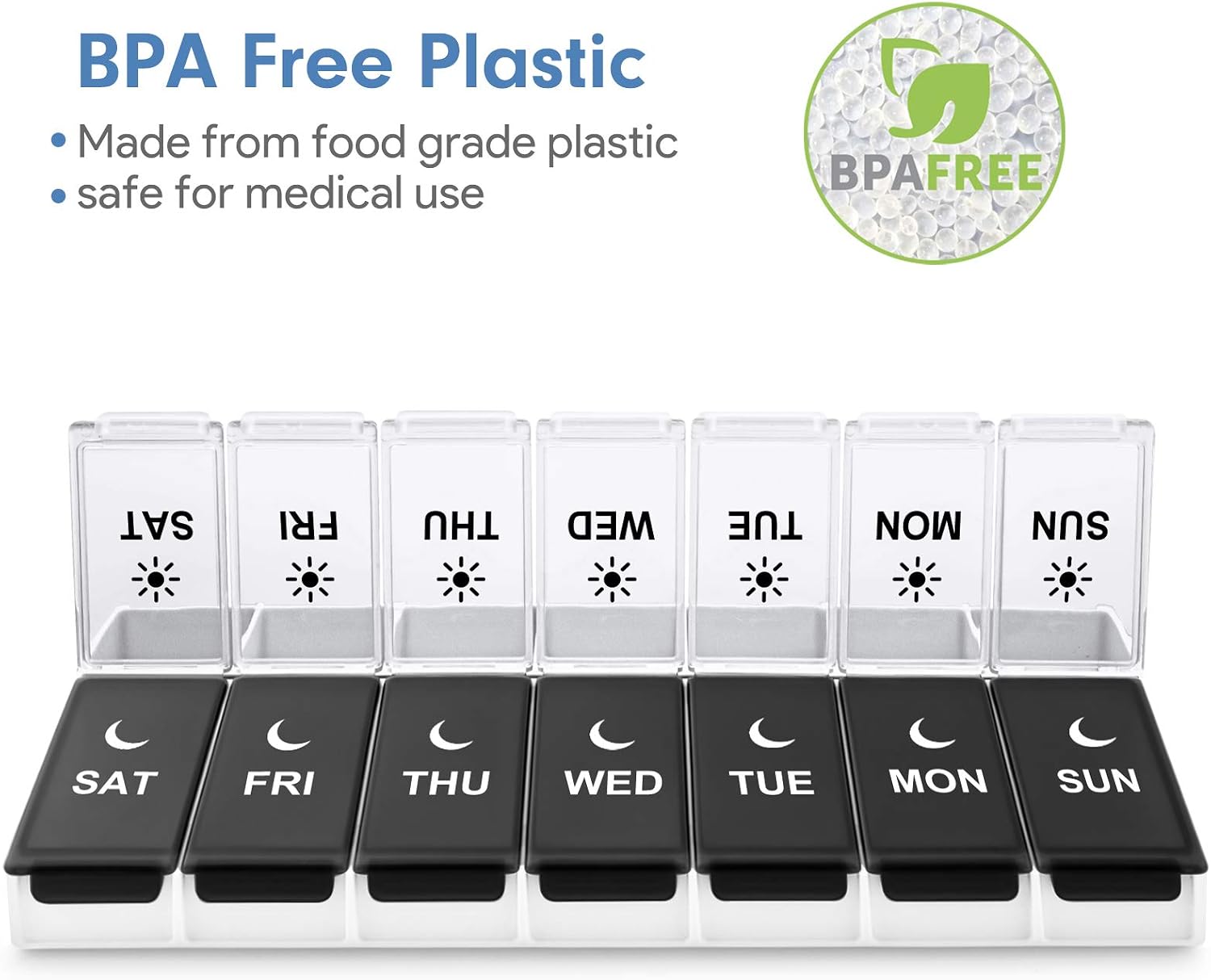 Detalle de DANYING Large Pill Organizer, 7-Day AM/PM Case, Black and White