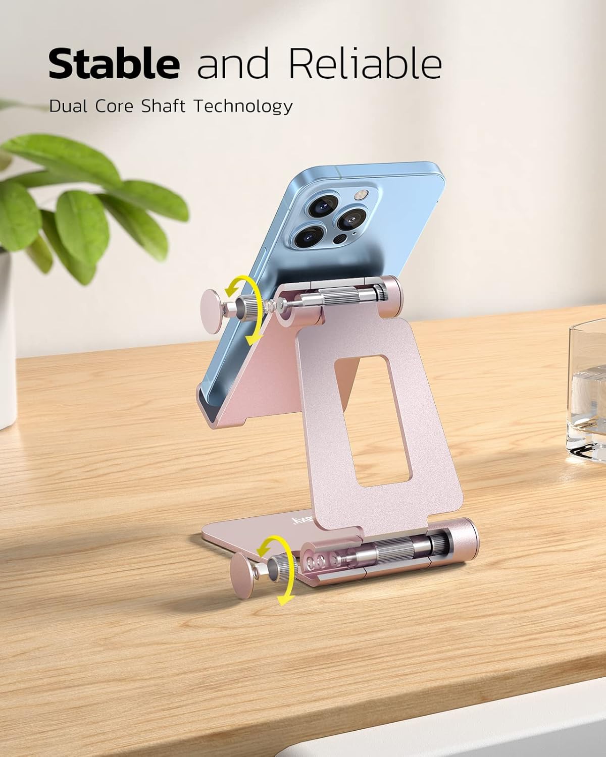 Thumbnail 3 de Nulaxy Dual Folding Cell Phone Stand (Rose Gold) – Fully Adjustable, Portable Desktop Holder