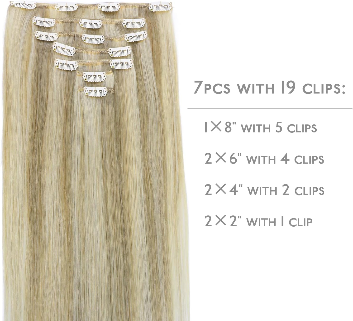 Detalle 2 de WENNALIFE Extension Capelli Veri Clip – 7 pezzi, 35 cm, 120 g, color cenere biondo platino