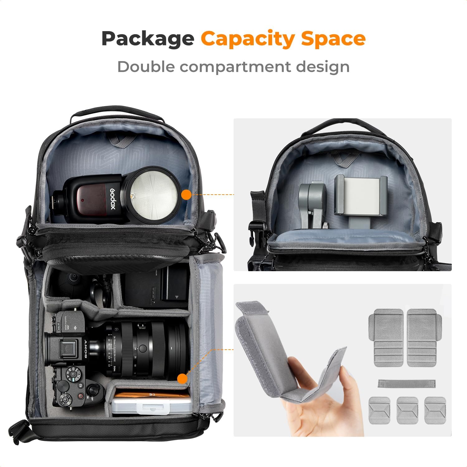 Detalle de K&F CONCEPT Kamera-Umhängetasche mit Hartschale – wasserdichte Fototasche für DSLR/SLR und spiegellose Kameras (Schwarz)