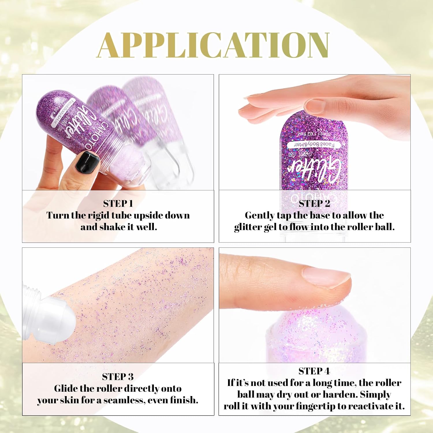 Detalle 2 de CAHOTO ADA48-5 Gold Roll-On Glitter for Face, Body and Hair