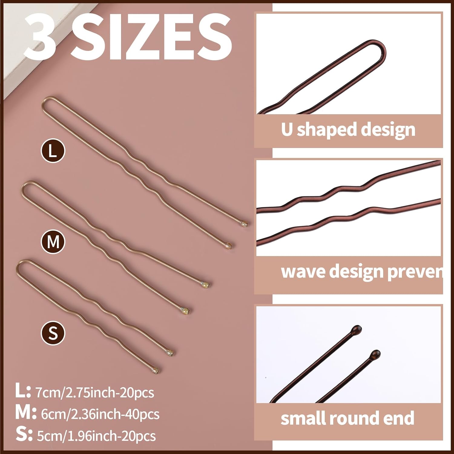 Thumbnail 2 de Teenitor Hair Accessories Hair Net Set for Ballet Bun | 40 Brown Hair Nets + 80 Bobby Pins, 3 Sizes