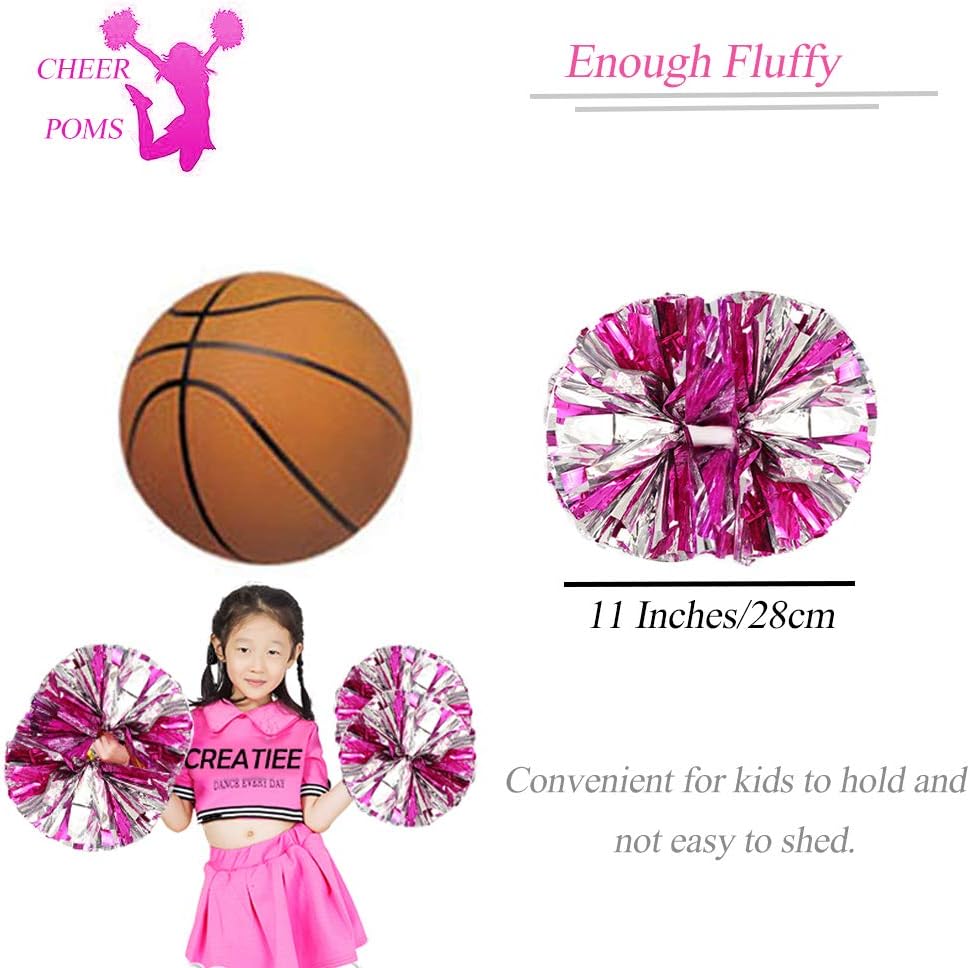 Thumbnail 1 de CREATIEE-PRO Cheer Pom Poms, 4 Metallic Rose Red and Silver Poms with Handles