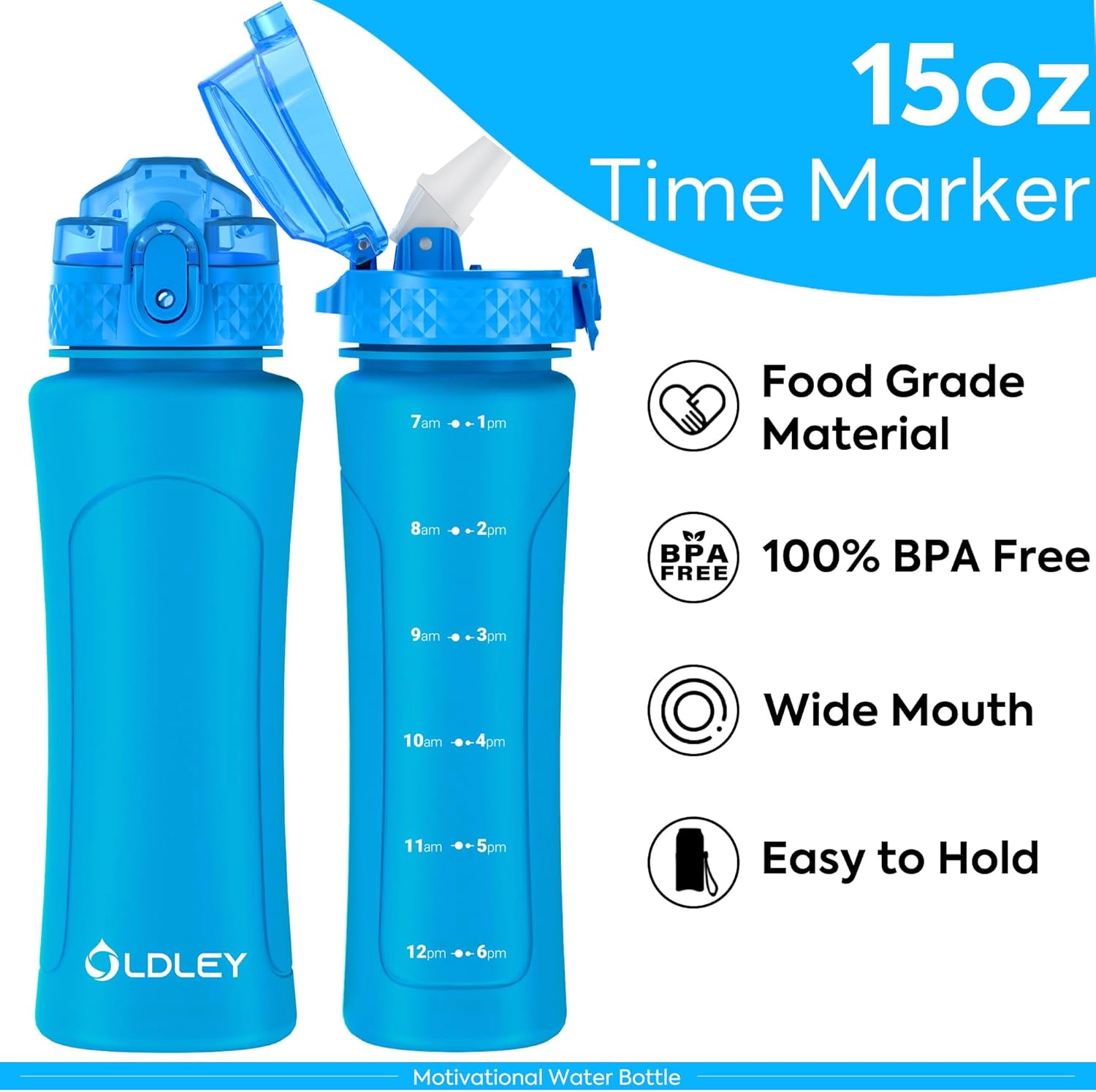 Detalle de OLDLEY 450ml (15oz) Water Bottle with Straw, Leakproof Reusable Bottle for School & Outdoor Sports (BPA Free)