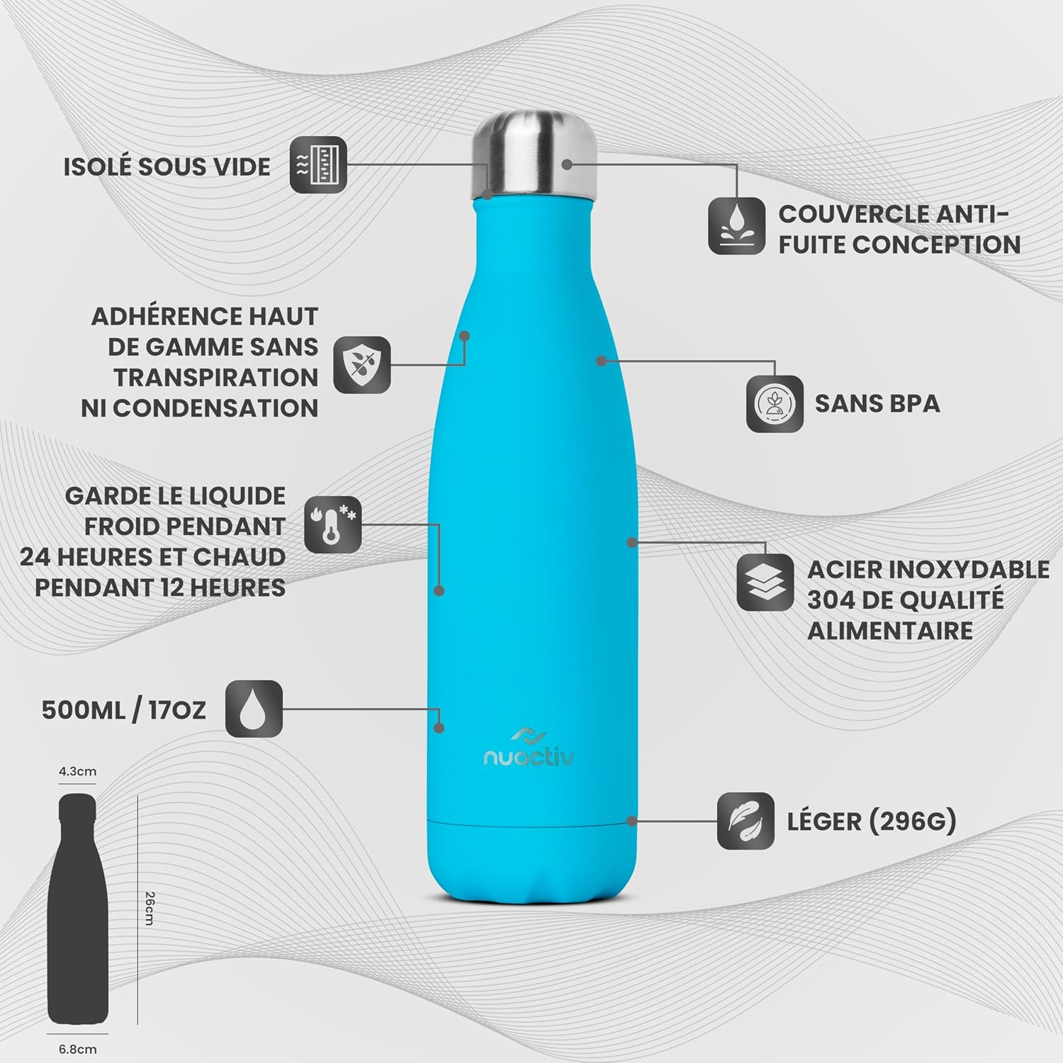 Thumbnail 3 de Nuactiv Bouteille Isotherme 500 ml en Acier Inox – Garde 24h Froid & 12h Chaud, Étanche et Réutilisable