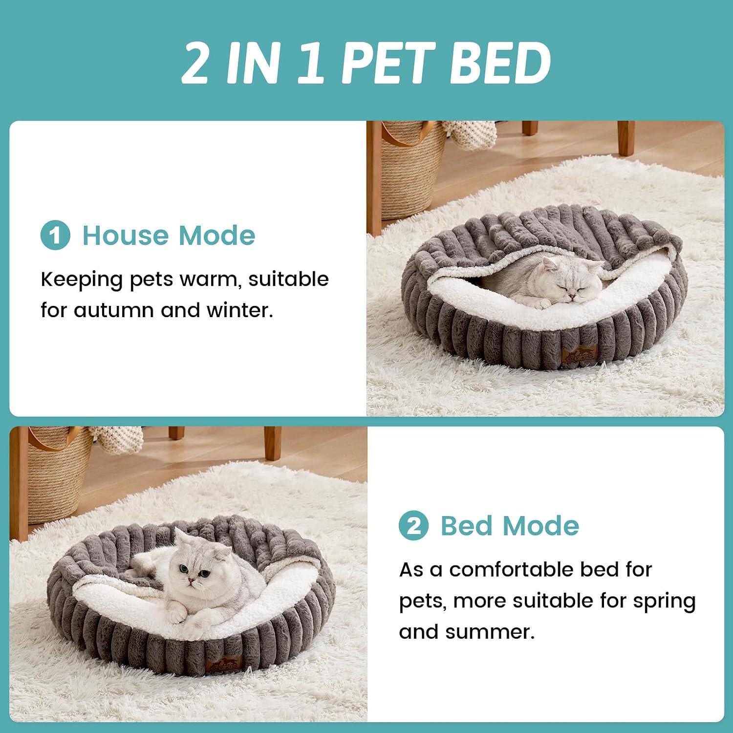 Detalle de COZY KISS Cat Bed with Blanket (Small) 58x58x15cm in Grey