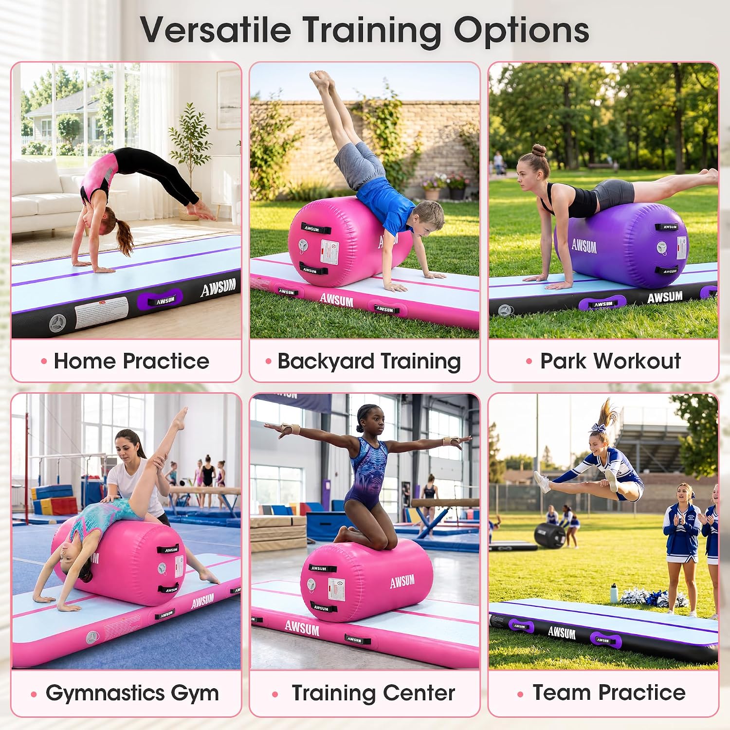 Detalle de AWSUM Inflatable Gymnastics Mat 10ft – 20ft Training Air Mat with Electric Pump