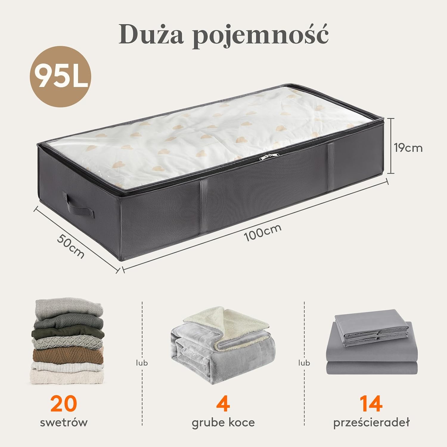 Detalle 2 de Lifewit 22143 – składany organizer pod łóżko 95 l, 3 sztuki, z okienkiem