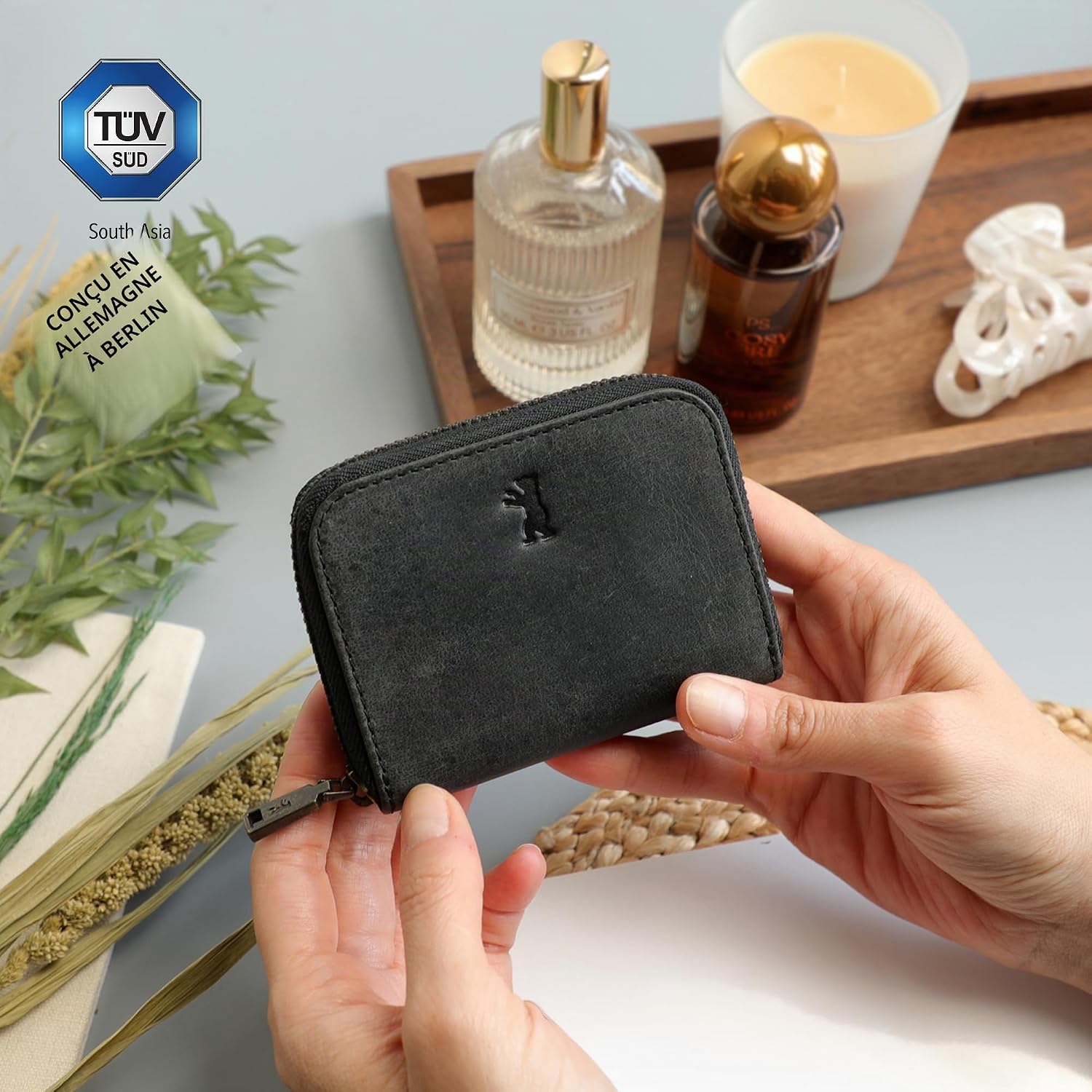 Detalle de Berliner Bags Braga Petit Portefeuille en Cuir avec Protection RFID – Gris Foncé