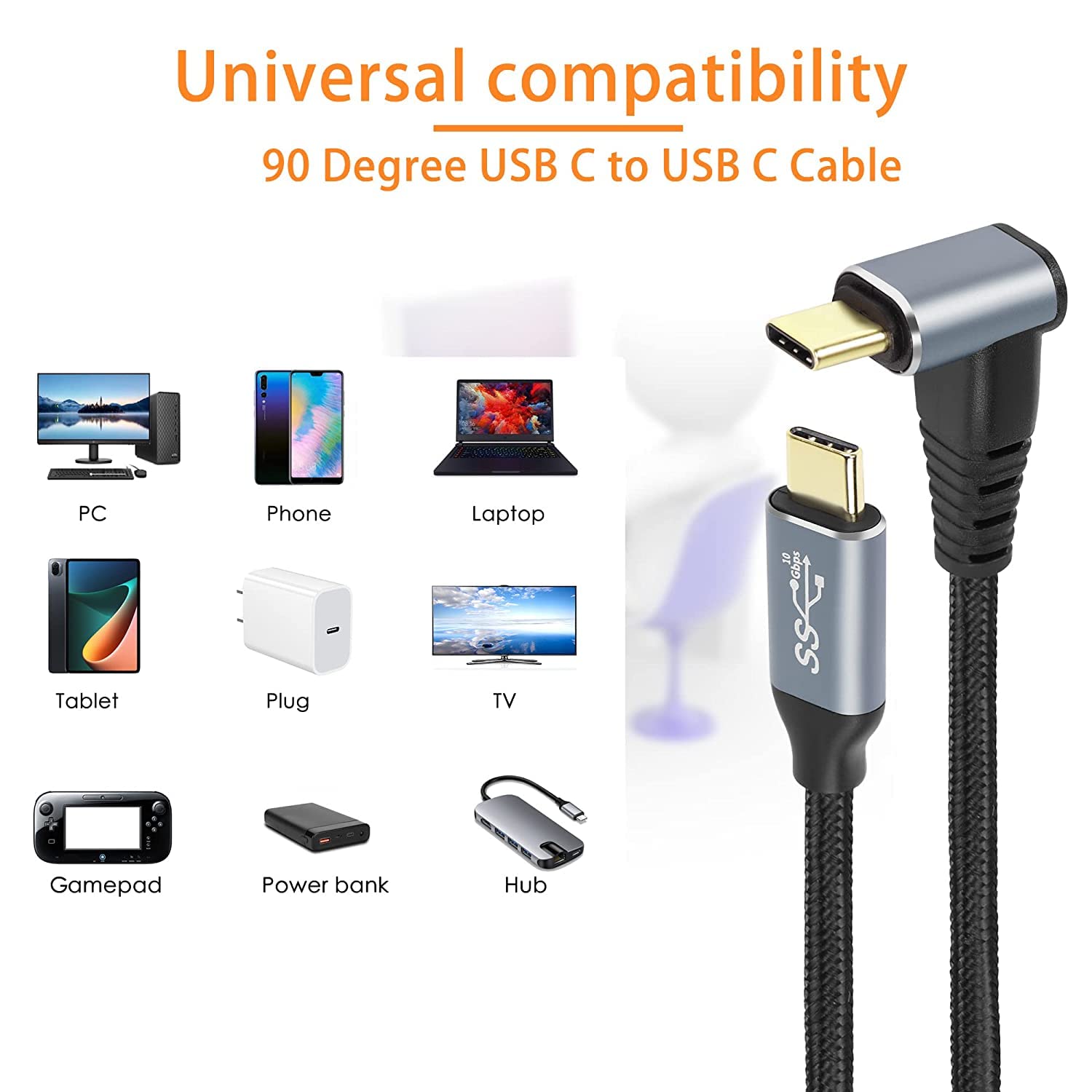 Thumbnail 6 de GELRHONR PD 100W USB C Type-C 90 Degree Fast Charging Cable