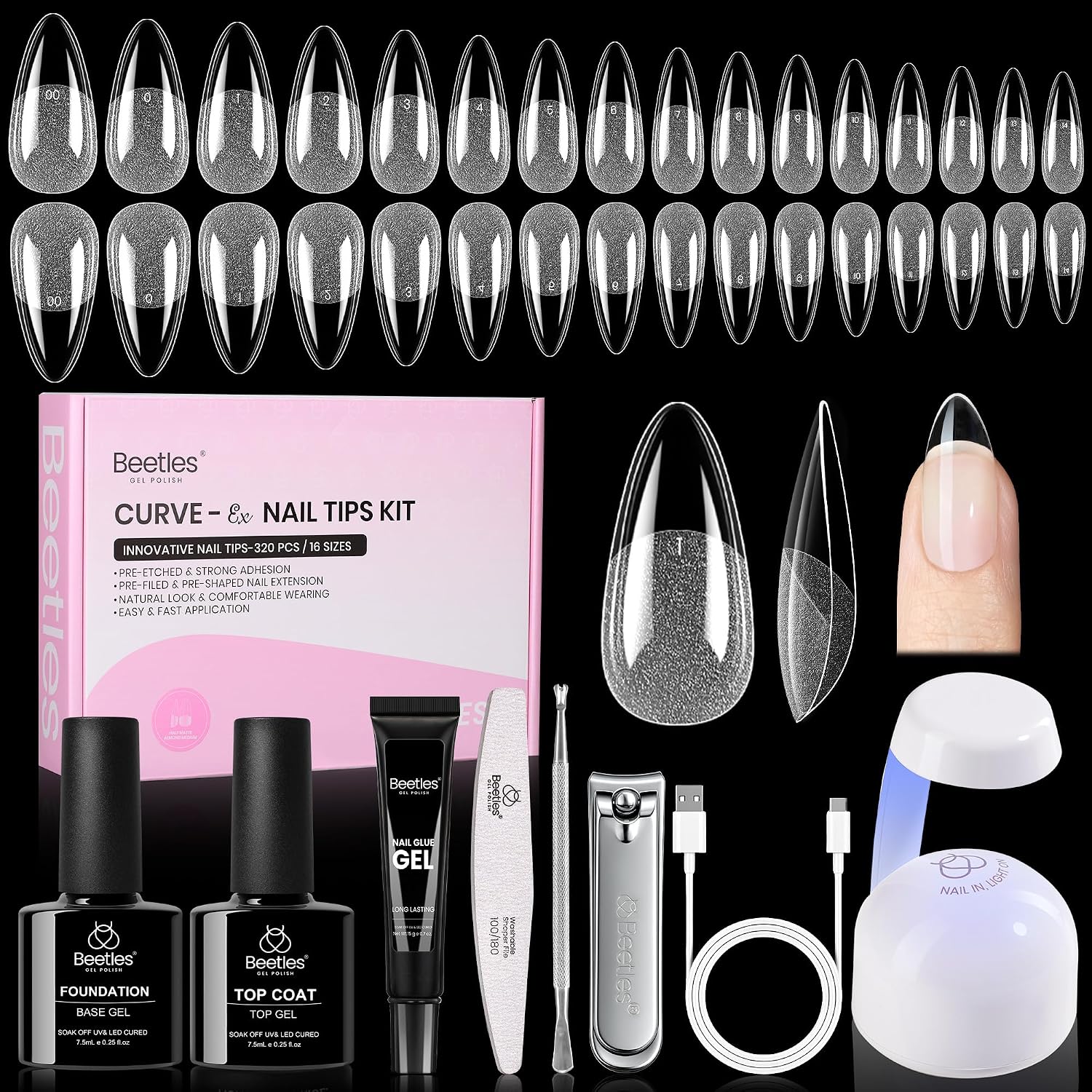 Thumbnail 6 de Beetles Gel Nail Kit Etch-X (Almond Short) 504-Piece Nail Tips DIY Set with 9-in-1 Glue Gel + Mini LED Lamp