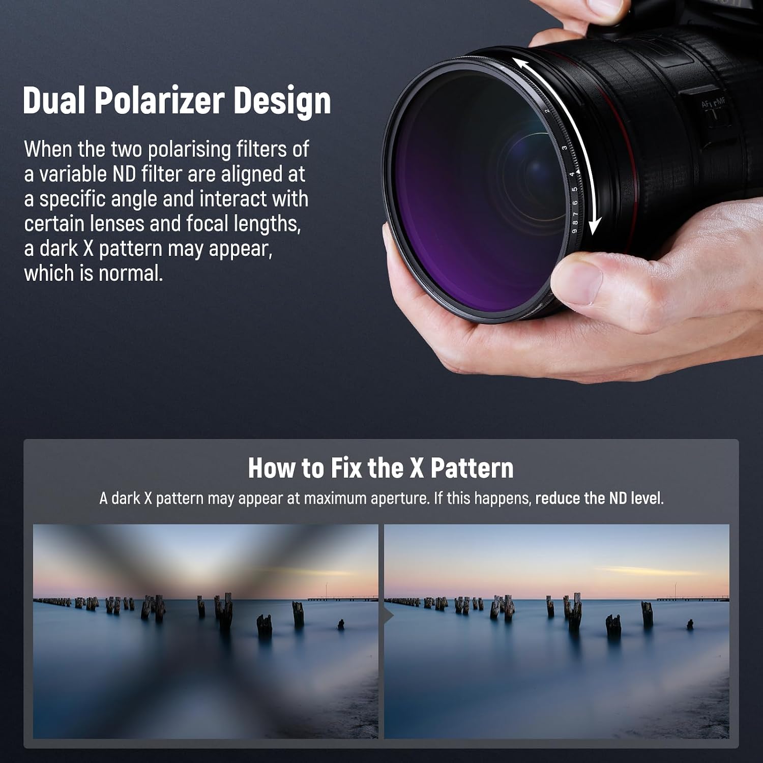 Detalle de NEEWER Filtro ND2–ND400 variabile 58mm a densità neutra (ND2-ND400) con vetro multistrato antigraffio