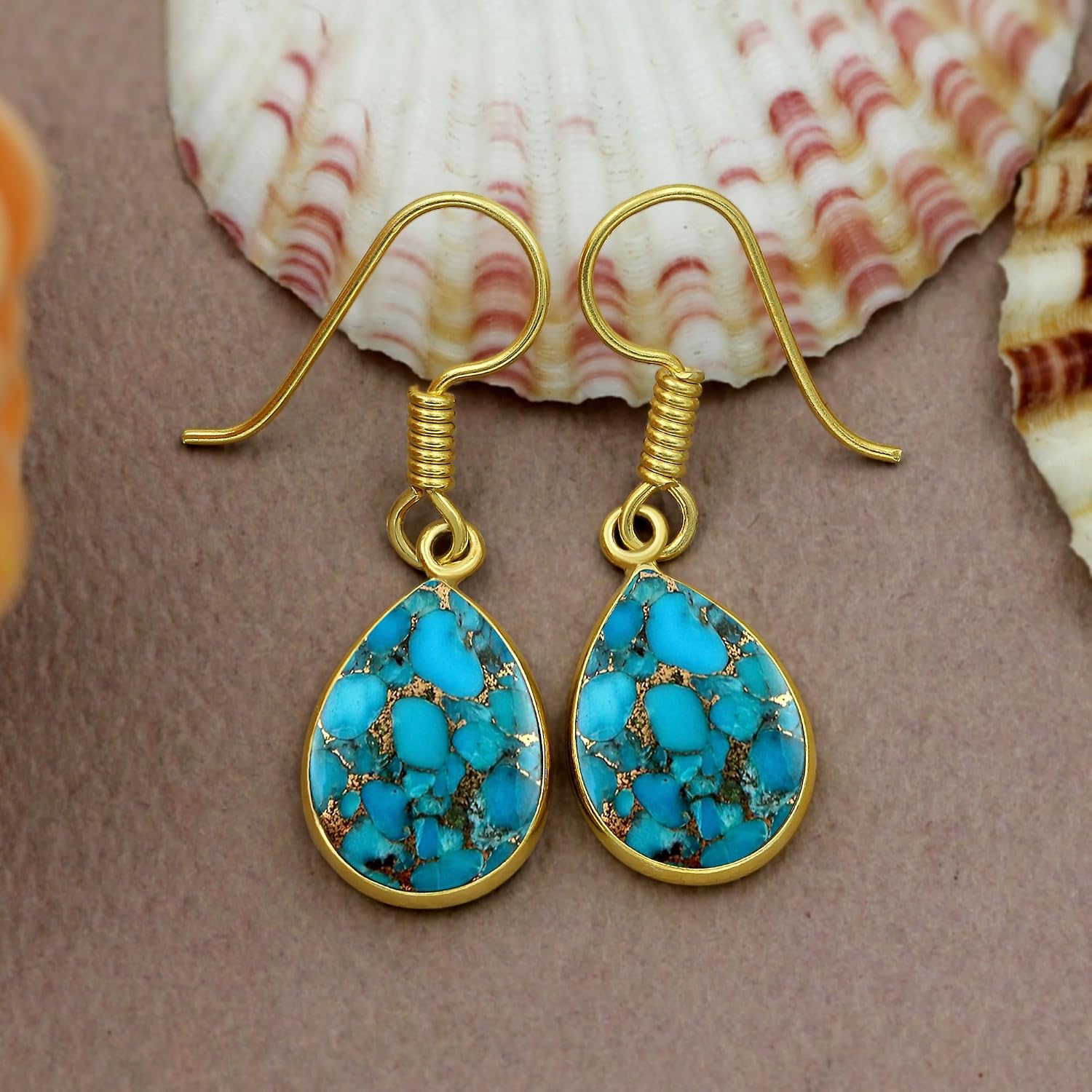 Detalle de Natural Gemstone Dangle Earrings