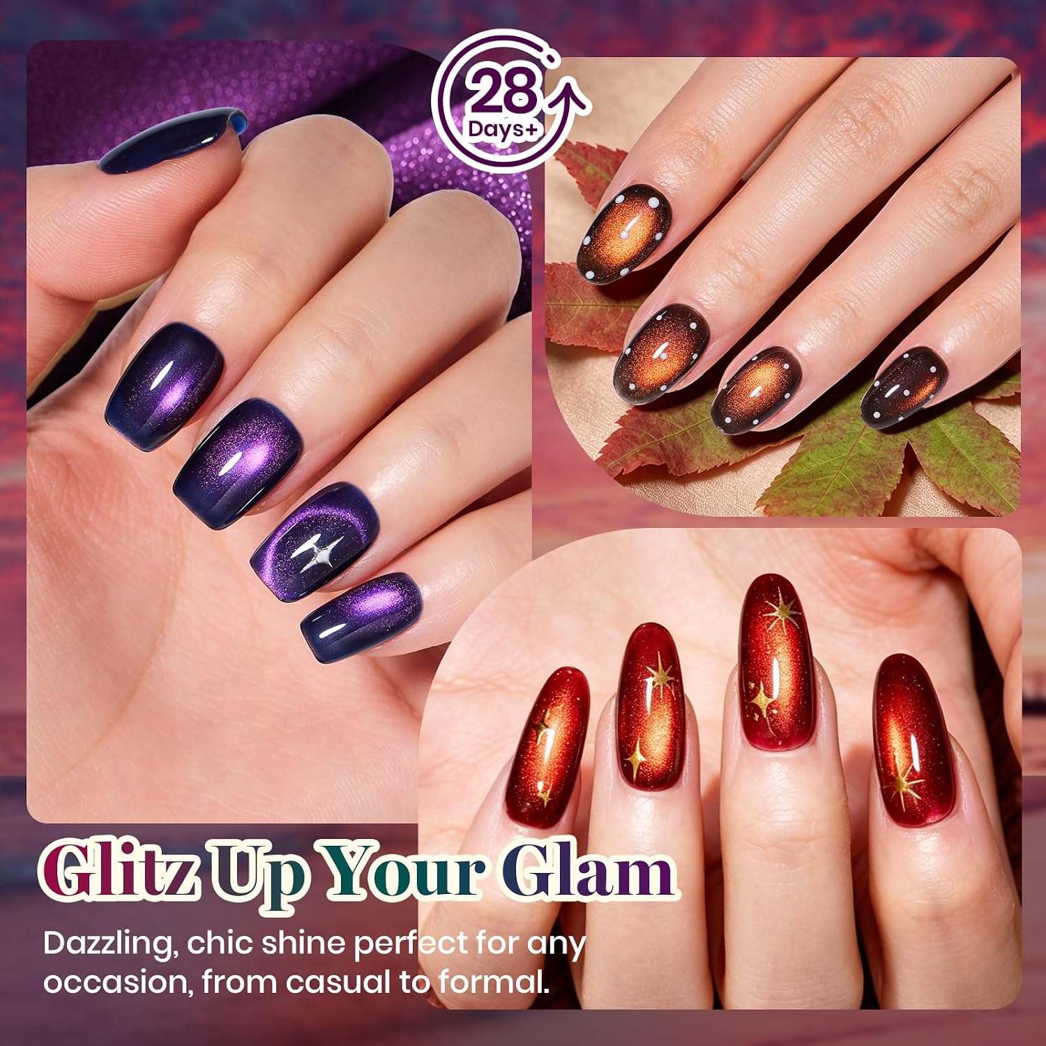 Detalle 1 de Beetles Dusk Radiance Cat Eye Gel Nail Polish Set, 6 Magnetic Colors