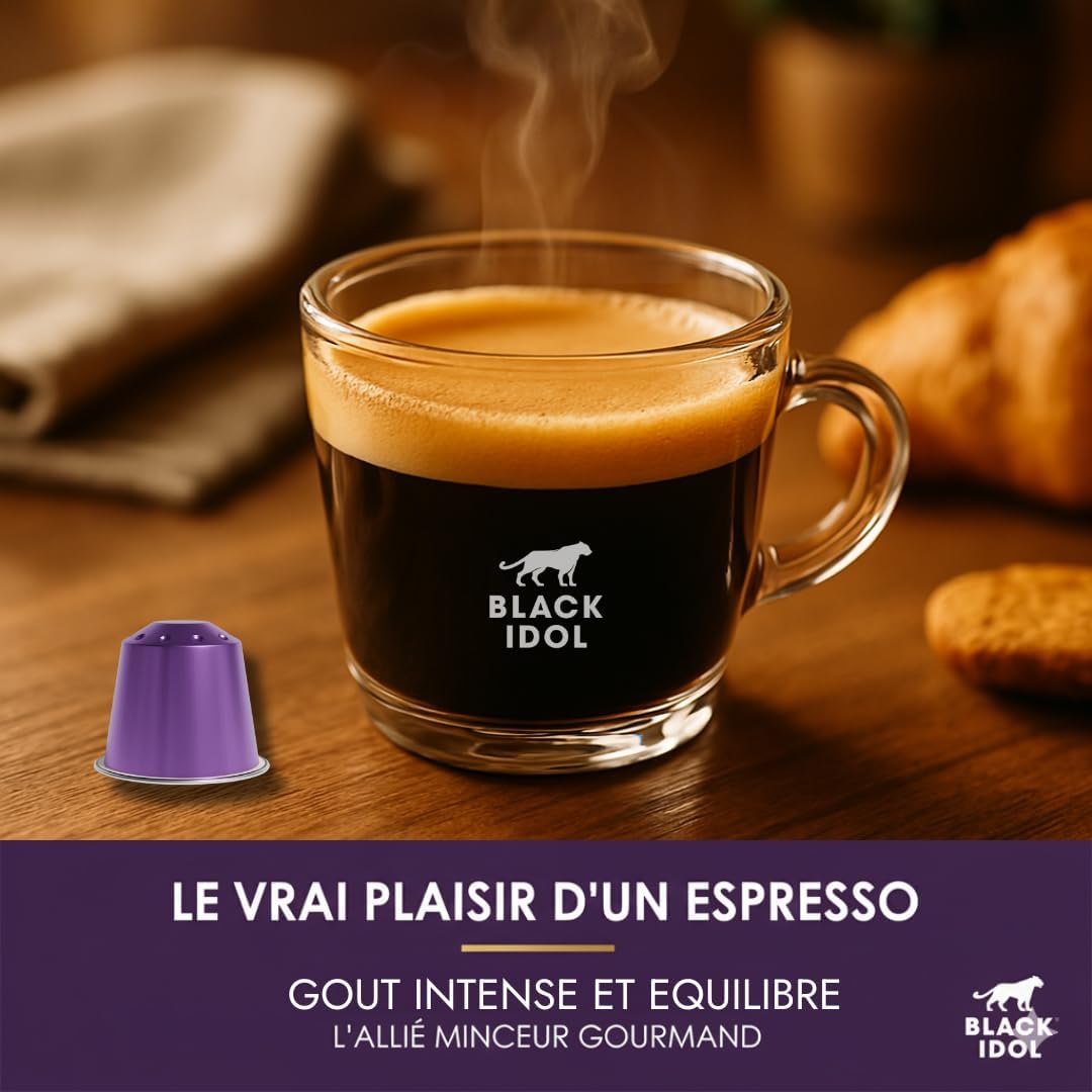 Detalle de Black Idol Café Brûleur de Graisses Lungo – Capsules compatibles Nespresso, pack 20
