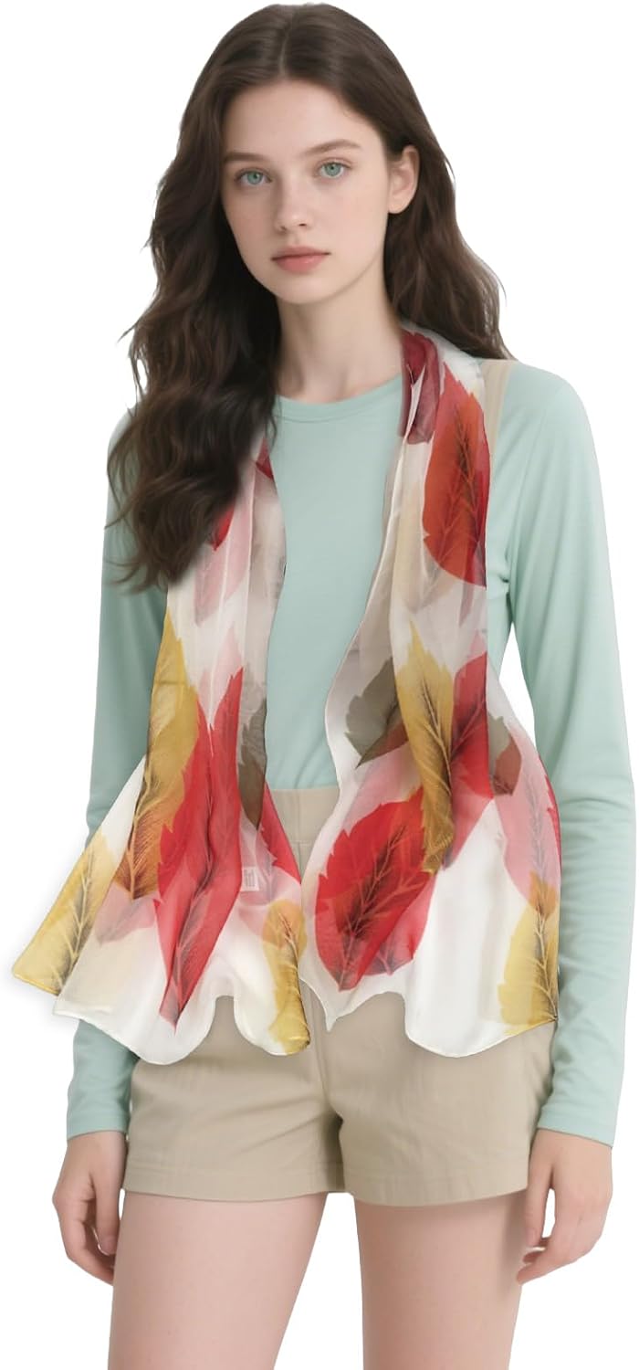 Detalle de FAIRYGATE Georgette Chiffon Schal Damen – Lange Schals mit Blumenmuster, 160 × 50 cm
