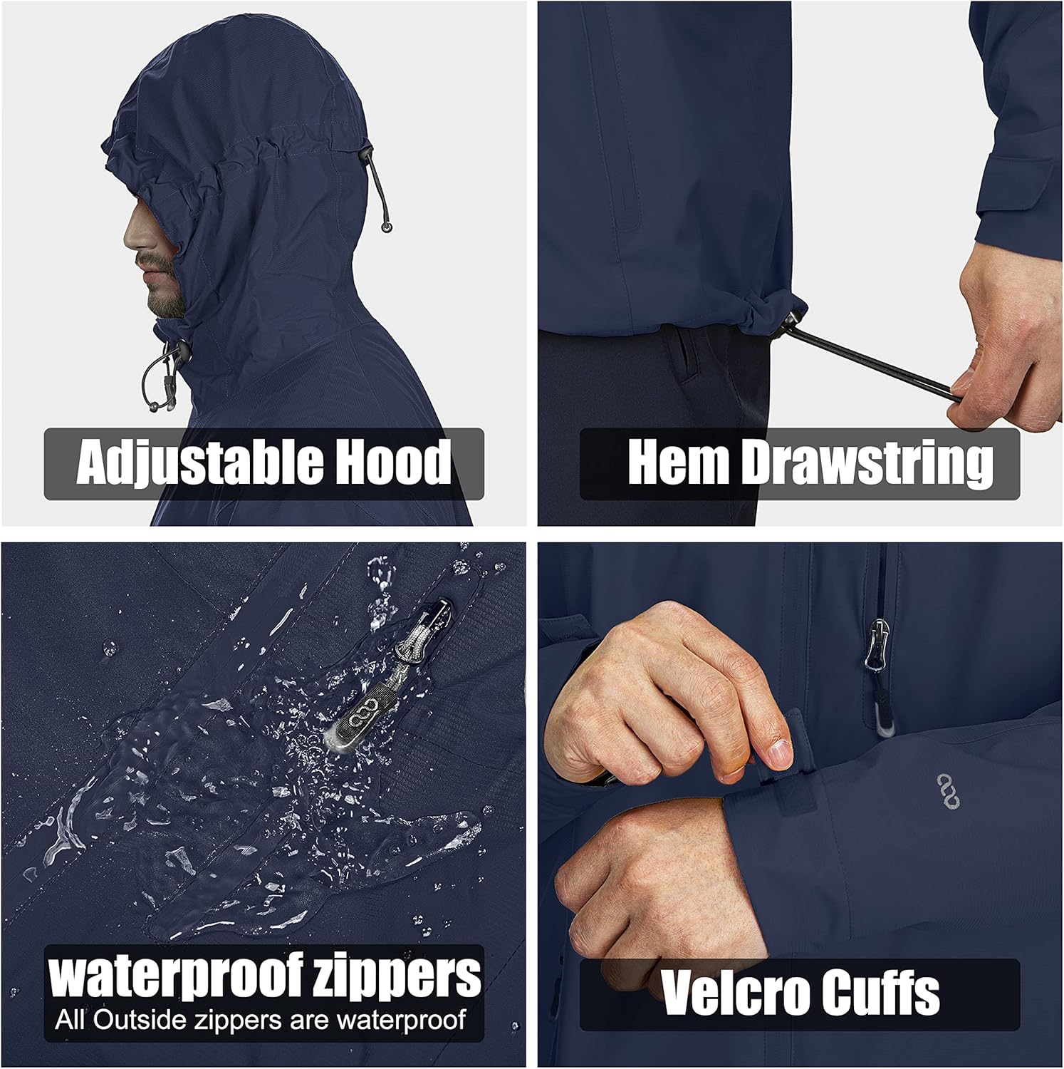 Detalle de 33,000ft Men's Outdoor Waterproof Jacket – Packable Windbreaker for Cycling, Hiking and Travel