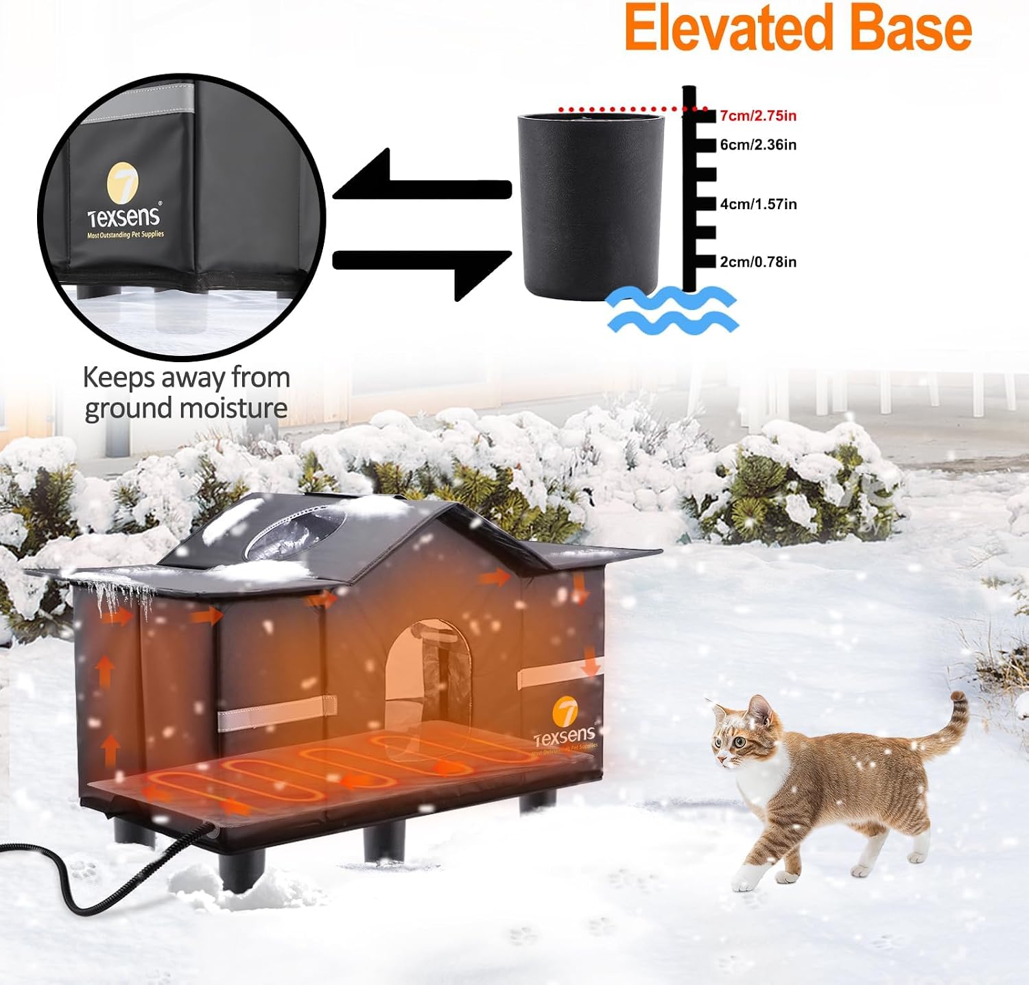 Detalle de Texsens OLI-MW-JRD-L Heated Outdoor Cat Shelter with Raised Base and Dual Exits