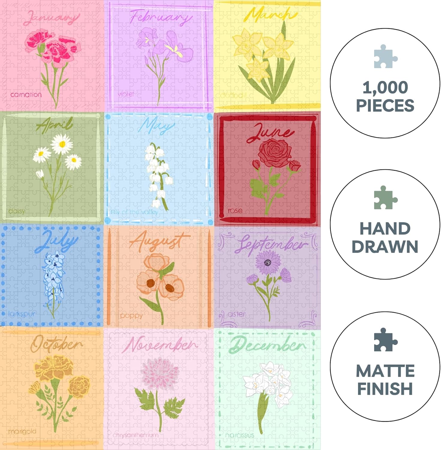 Thumbnail 1 de Theo's Puzzles Birth Month Flower 1000-piece Puzzle 🧩