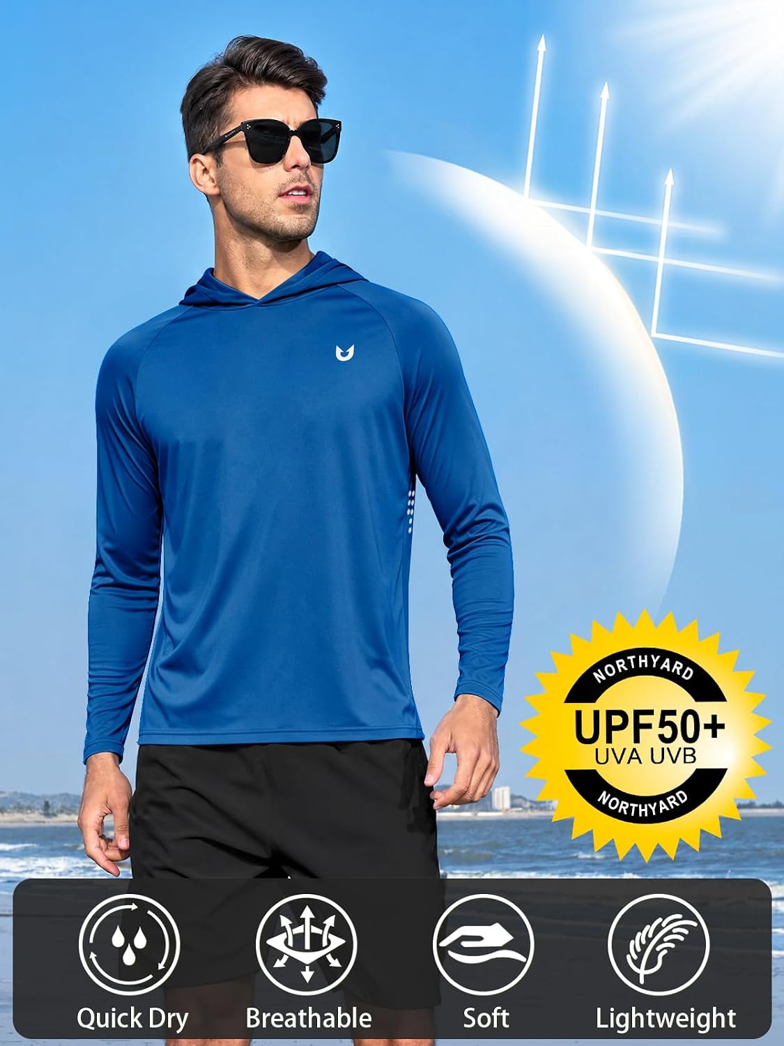 Thumbnail 2 de NORTHYARD Men’s UPF 50+ Sun Protection Hoodie Long Sleeve Rash Guard