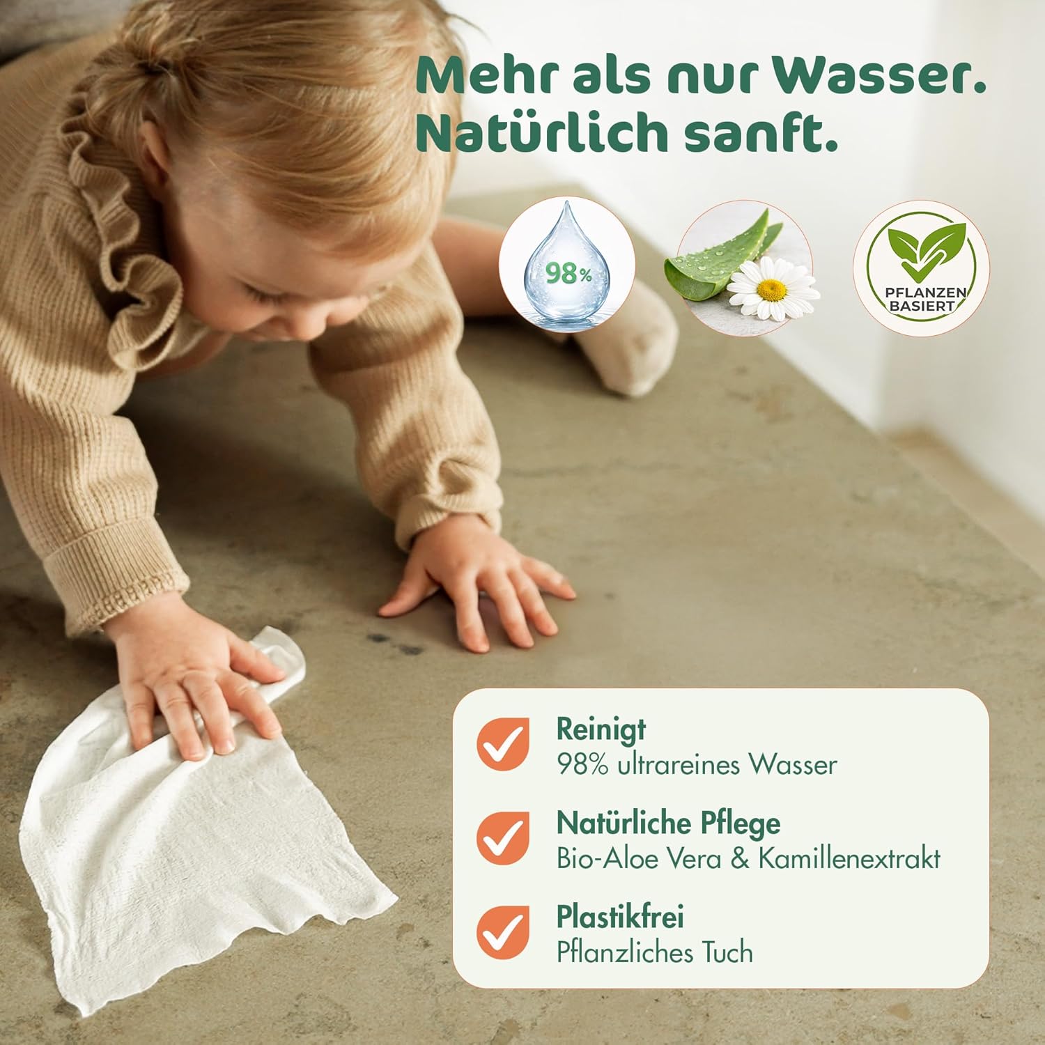 Detalle de Naty Baby Feuchttücher – 100% pflanzenbasiert, unparfümiert und plastikfrei (672 Tücher, 12 Packungen)