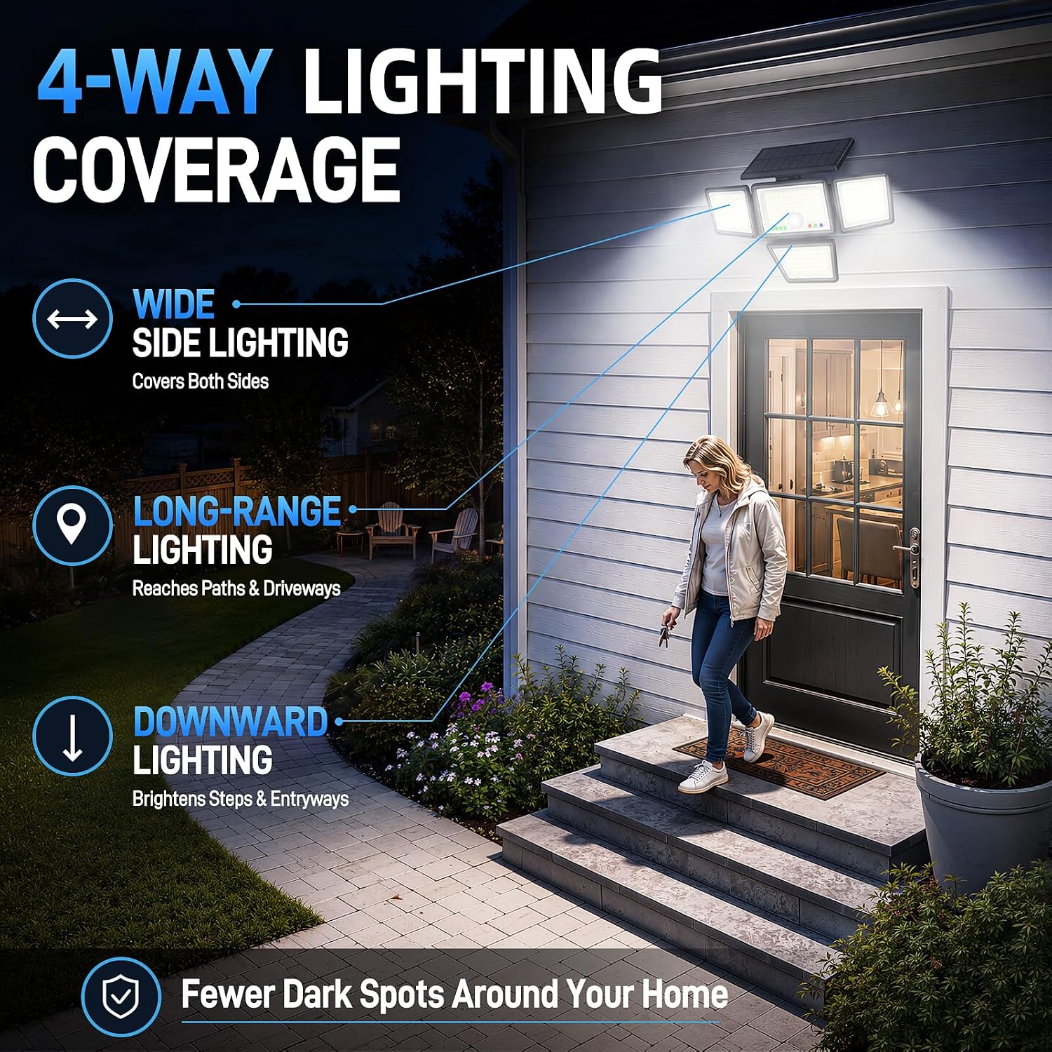 Thumbnail 1 de Etetale SL35602AB-CA Solar Motion Sensor Lights, 3600 lm, 4 Heads, 2-Pack