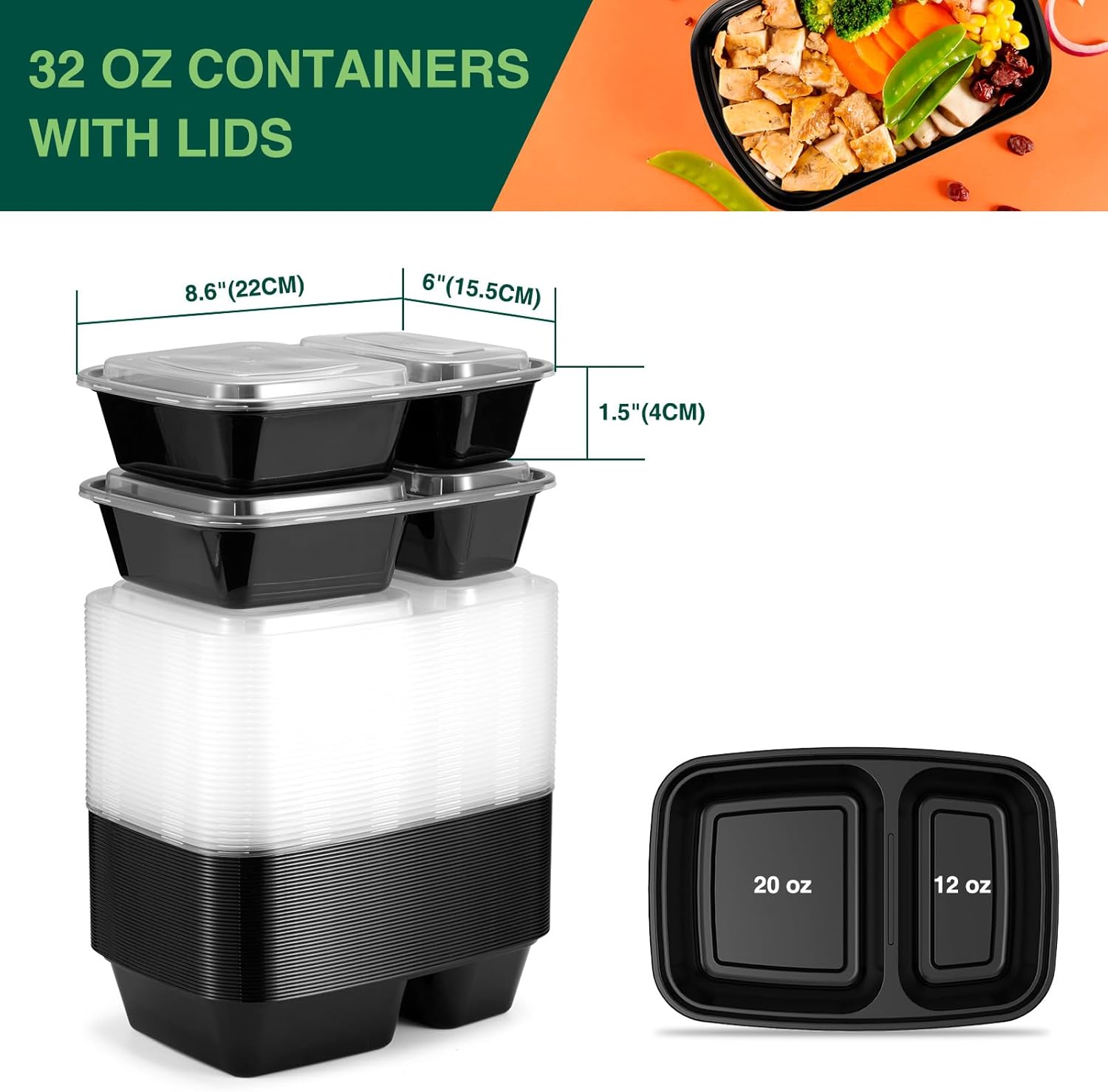 Thumbnail 2 de 32 oz Meal Prep Containers 50 Pack 🍱