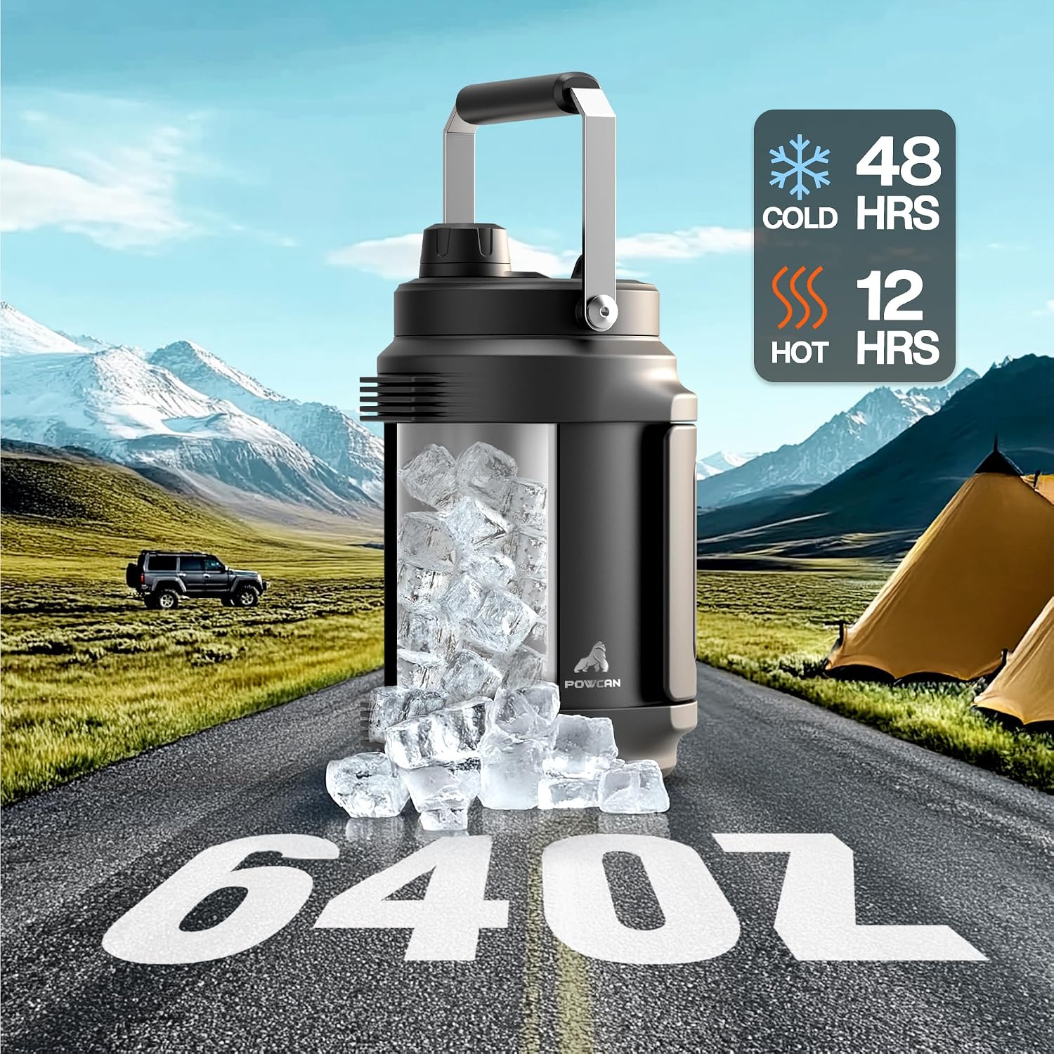 Detalle de POWCAN giwj-64oz1p-BK 64 oz Insulated Water Bottle with Dual-Mode Lid