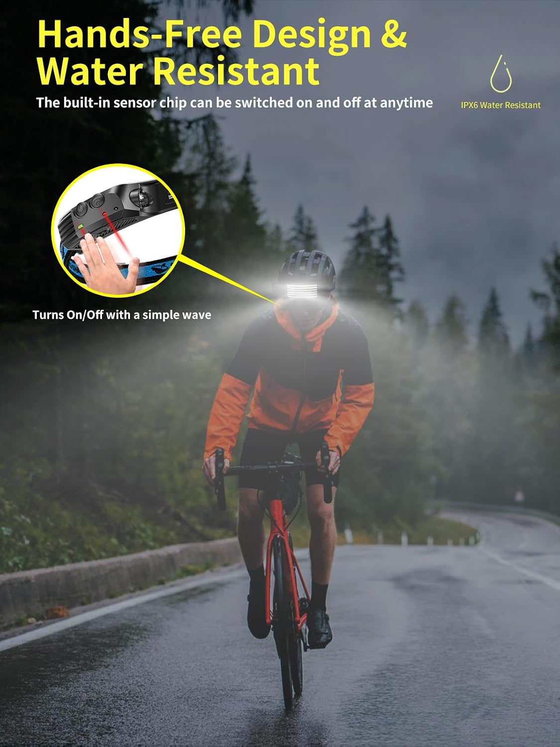 Detalle de Smiling Shark Rechargeable Headlamp with Motion Sensor, 230° Wide Angle