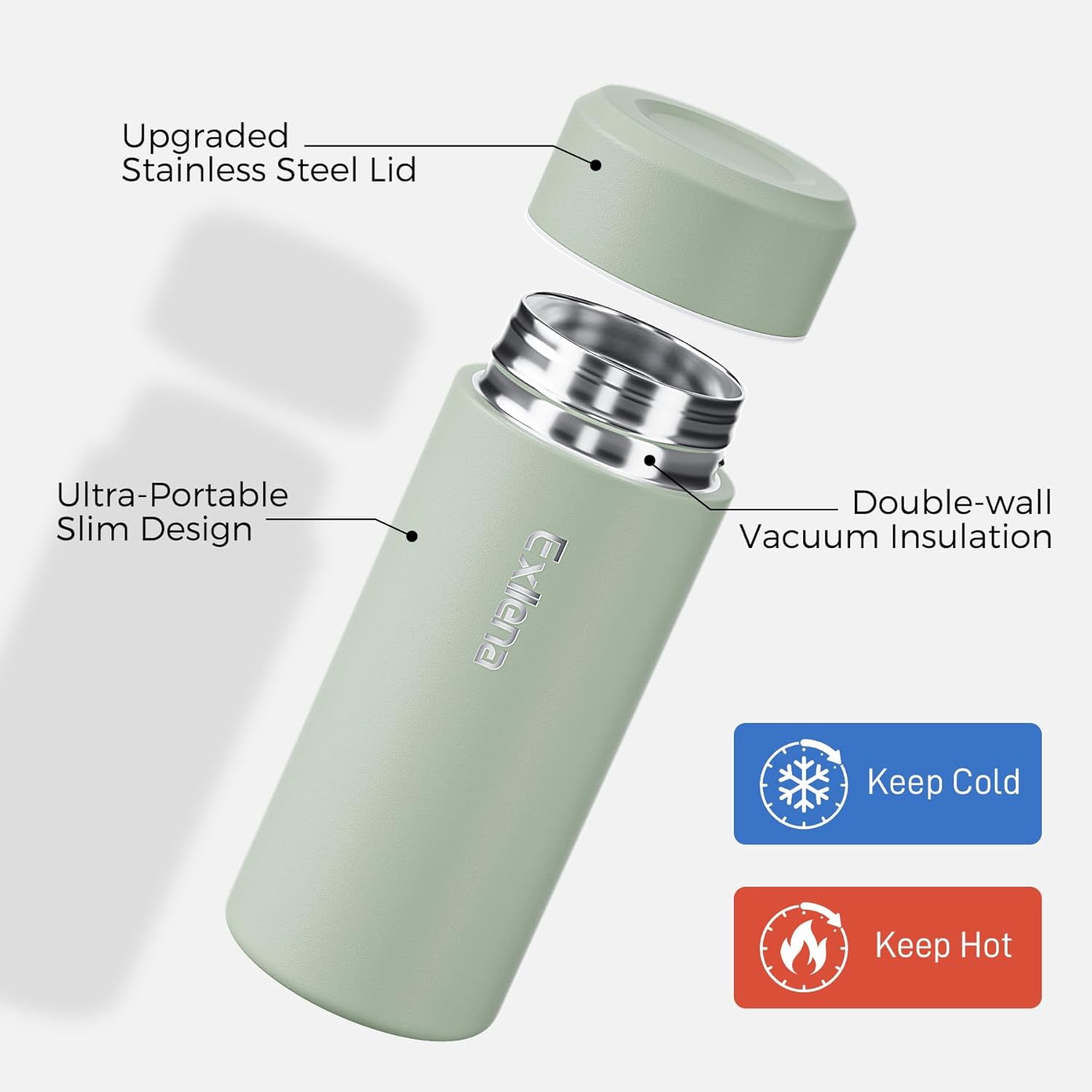 Detalle de Exllena upgraded small handbag water bottle (250ml) in Sage Green