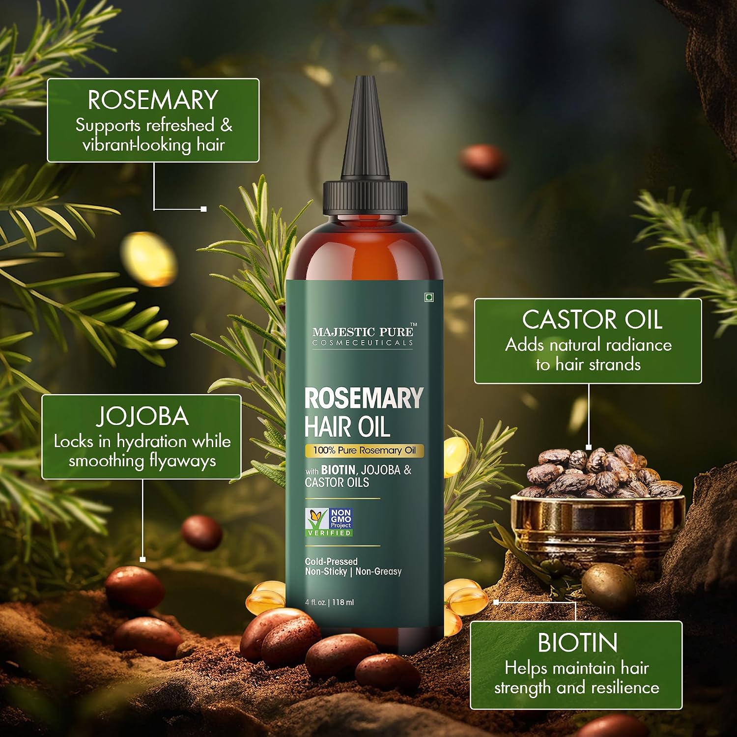 Thumbnail 1 de Majestic Pure 100% Pure Rosemary Oil (4 fl oz) with Applicator for Hair Growth & Scalp Care