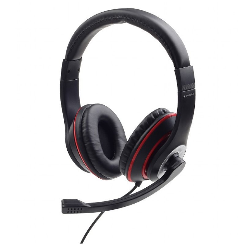 Detalle de Gembird Auriculares Estéreo con Micrófono Negro/Rojo – Diadema, con cable 1,8 m y conector 3,5 mm