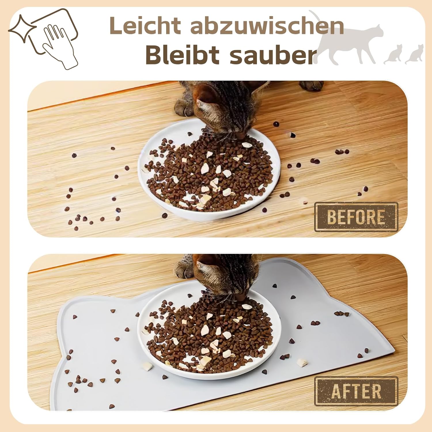 Thumbnail 3 de Napfunterlage für Katzen & Hunde aus Silikon (52 x 30 cm) – rutschfest, wasserdicht, hellgrau