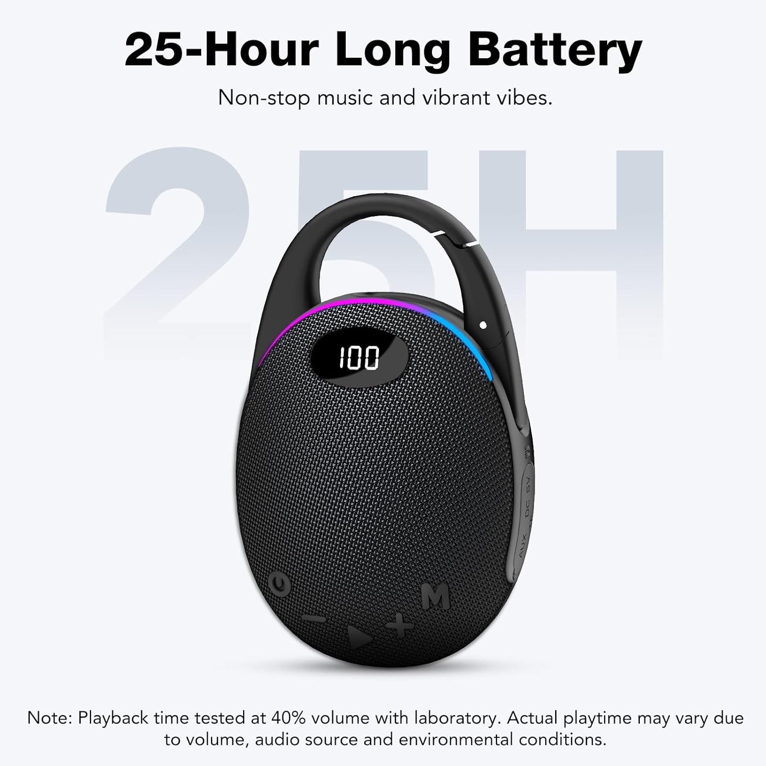 Thumbnail 2 de Portable Bluetooth Speaker Mini for Outdoor Use with HD Sound, LED Battery Display, Carabiner, 25H Playtime & TWS