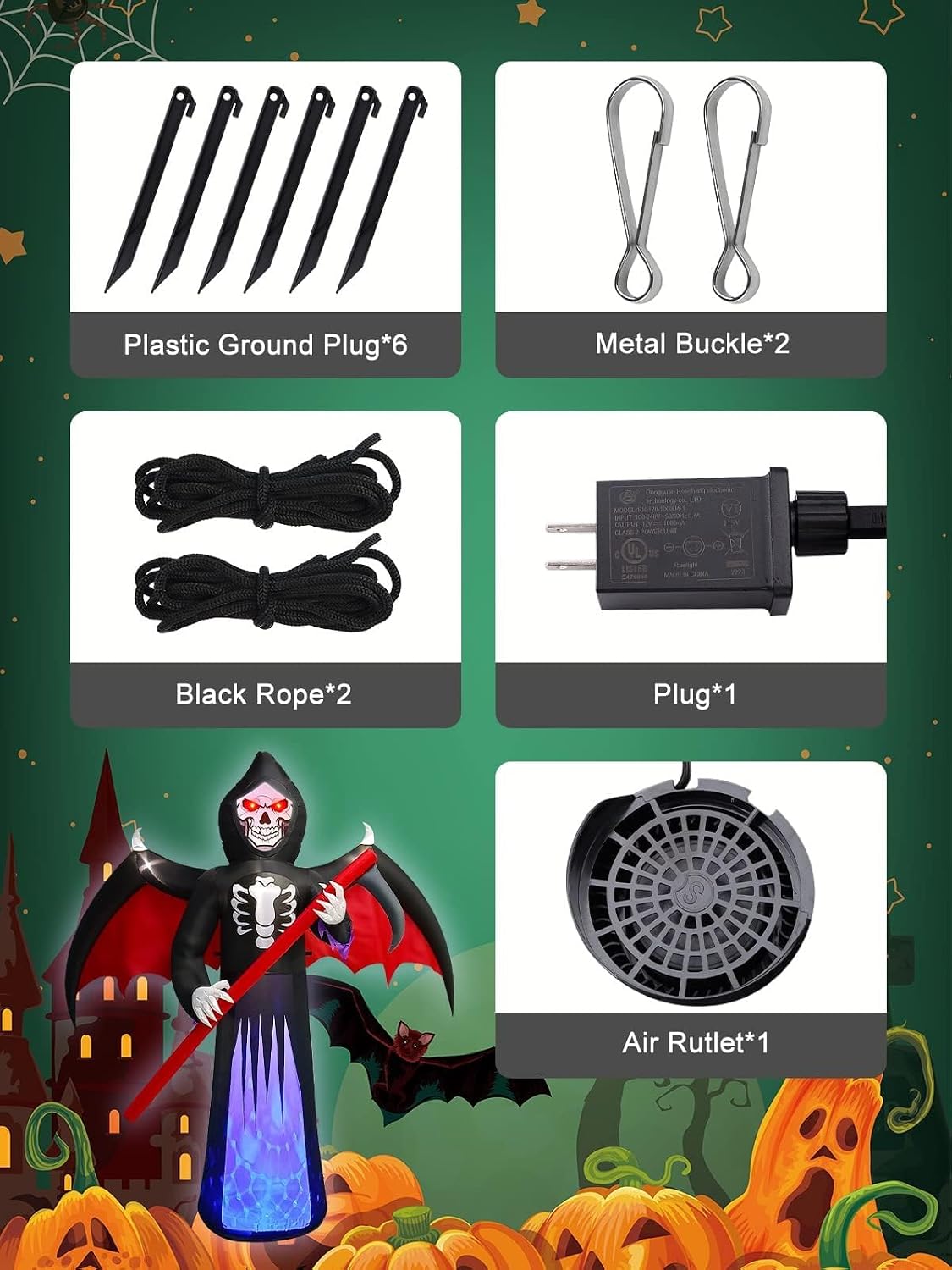 Detalle 2 de Kalolary Inflatable 8.3FT Halloween Grim Reaper with Rotating LED Lights