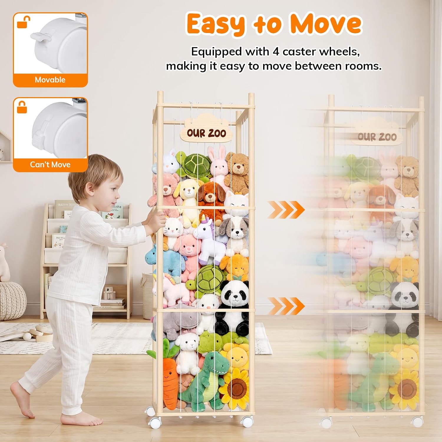 Detalle 2 de CEBERVICE CV22033 Wooden Stuffed Animal Organizer with Wheels
