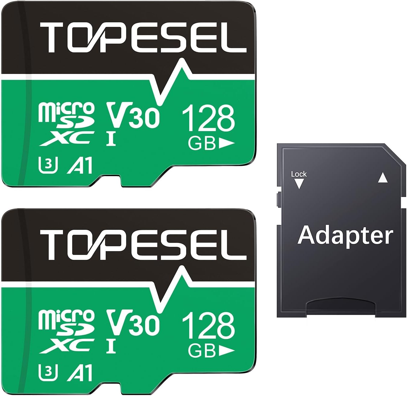 Detalle de TOPESEL 2 Pack 128GB Micro SD Cards with Adapter, U3, A1, 4K UHD, V30