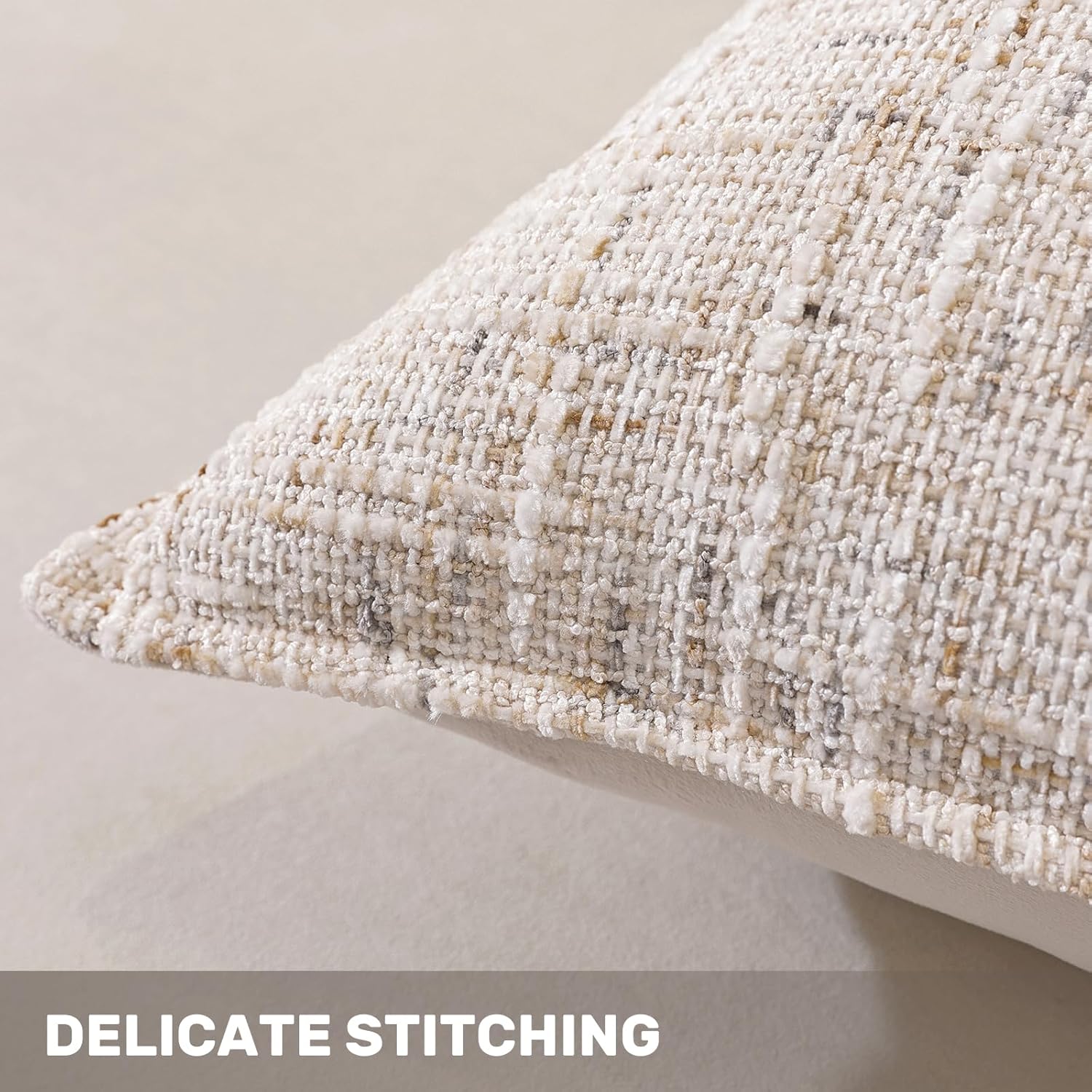 Thumbnail 4 de Ystyle Housse de coussin Luxe en chenille, lot de 2 – 50 x 50 cm, fermeture éclair invisible crème