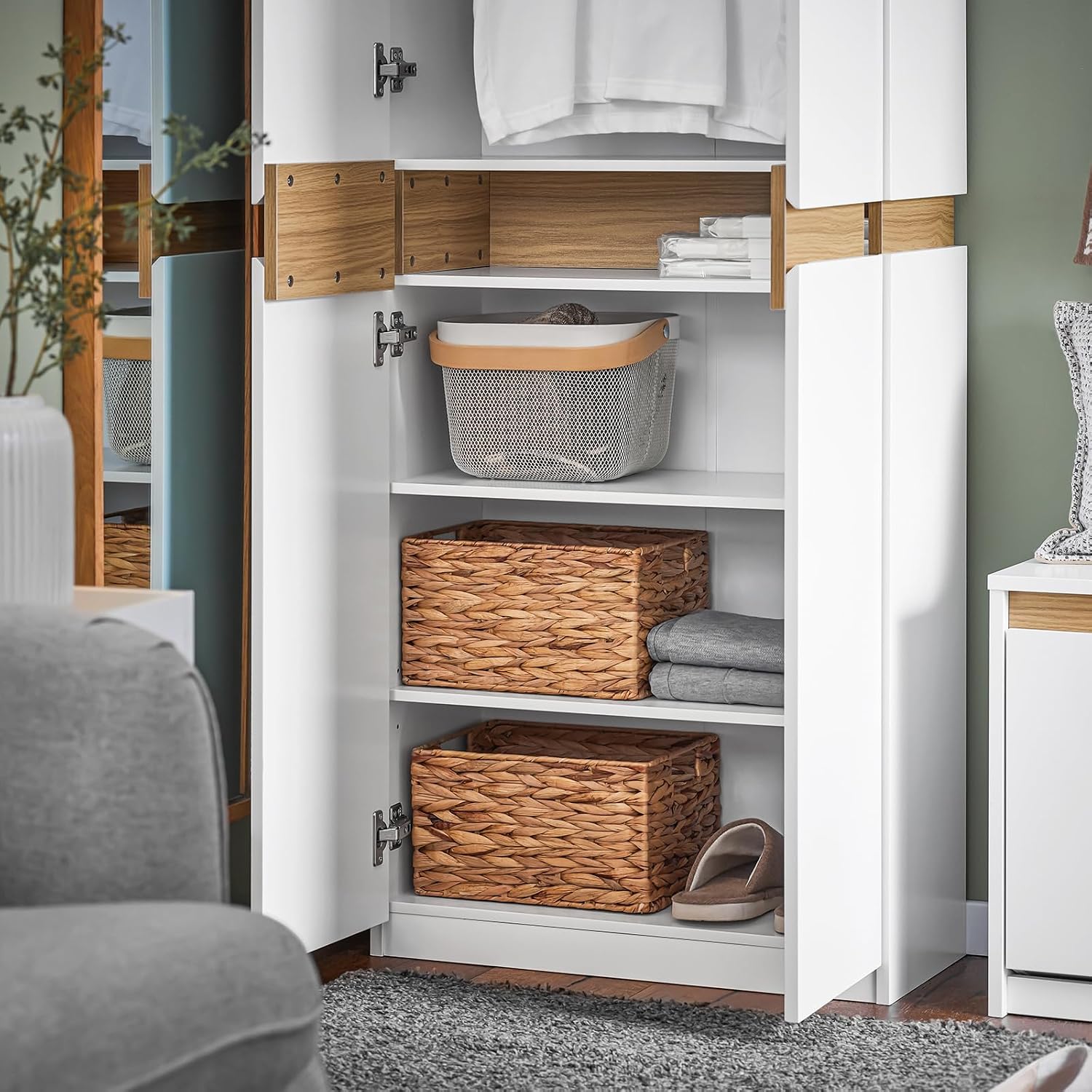 Thumbnail 3 de SoBuy Armoire Chambre Dressing Penderie KSB01-W – rangement haute 2 portes, 5 compartiments, blanc