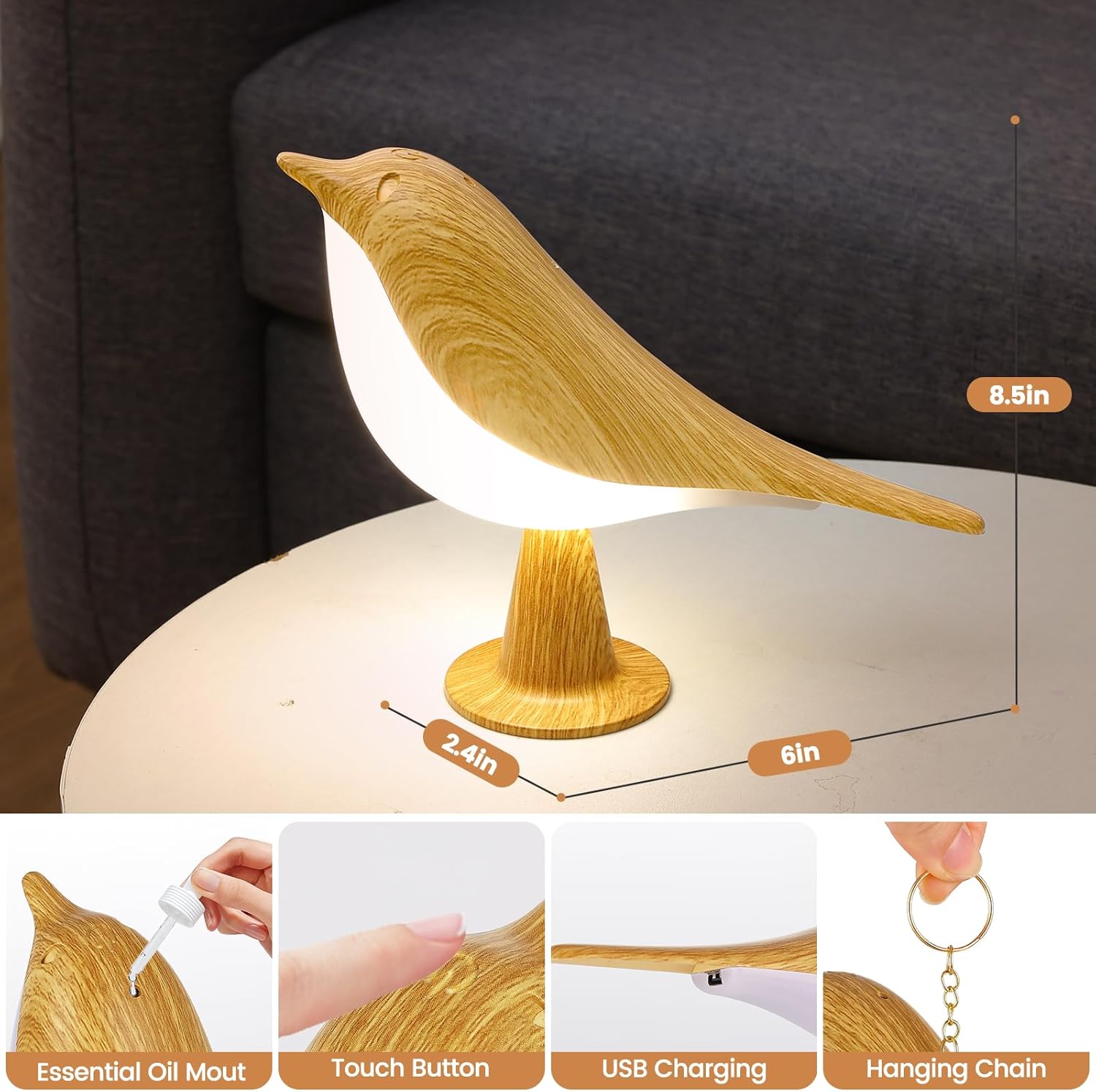 Thumbnail 5 de 2Pack Touch Control Bird-Shaped Table Lamps (USB Rechargeable, 3-Way Dimmable) for Bedroom, Kids & Home